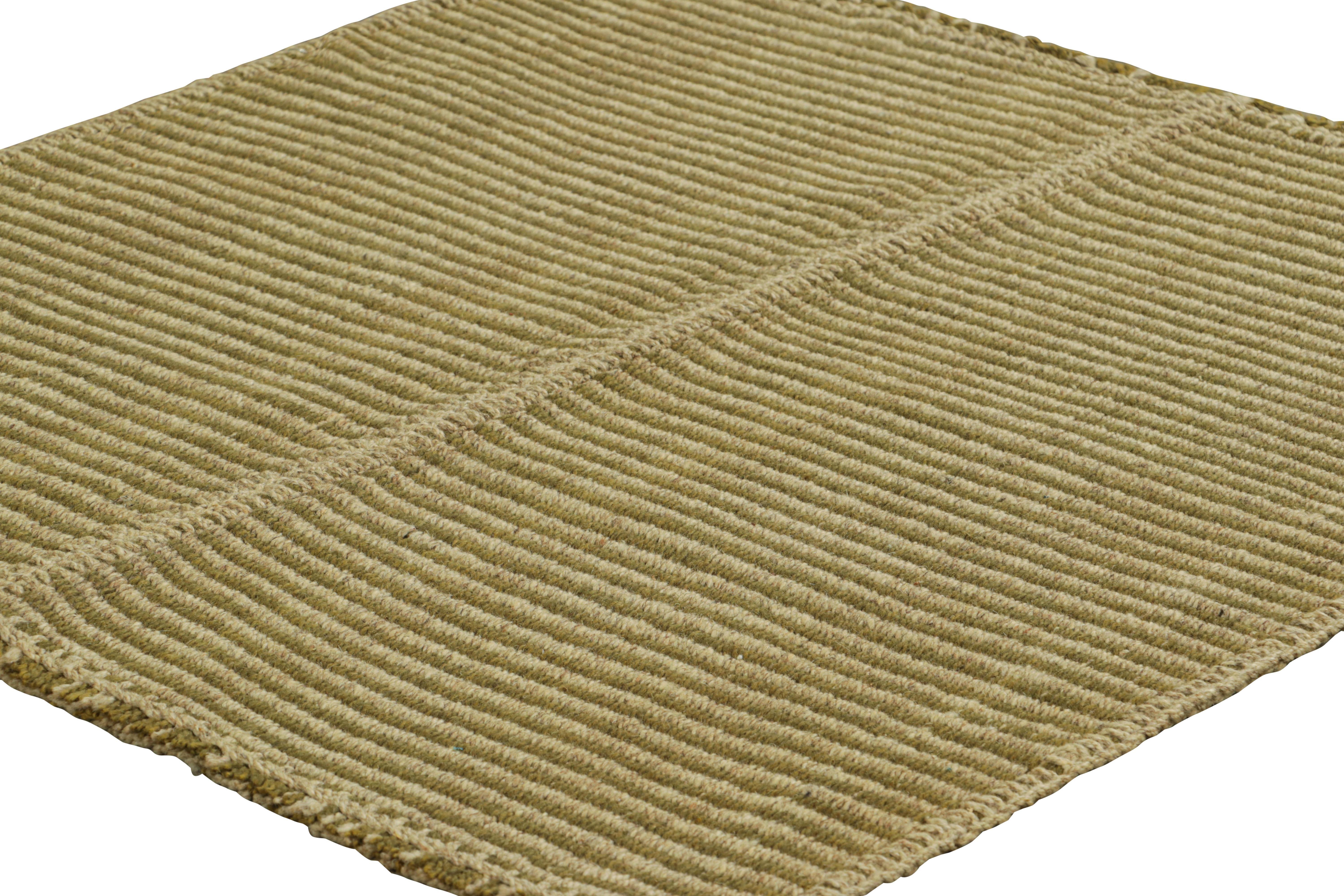 Afghan Rug & Kilim’s Contemporary Kilim with Textural Beige and Chartreuse Stripes For Sale