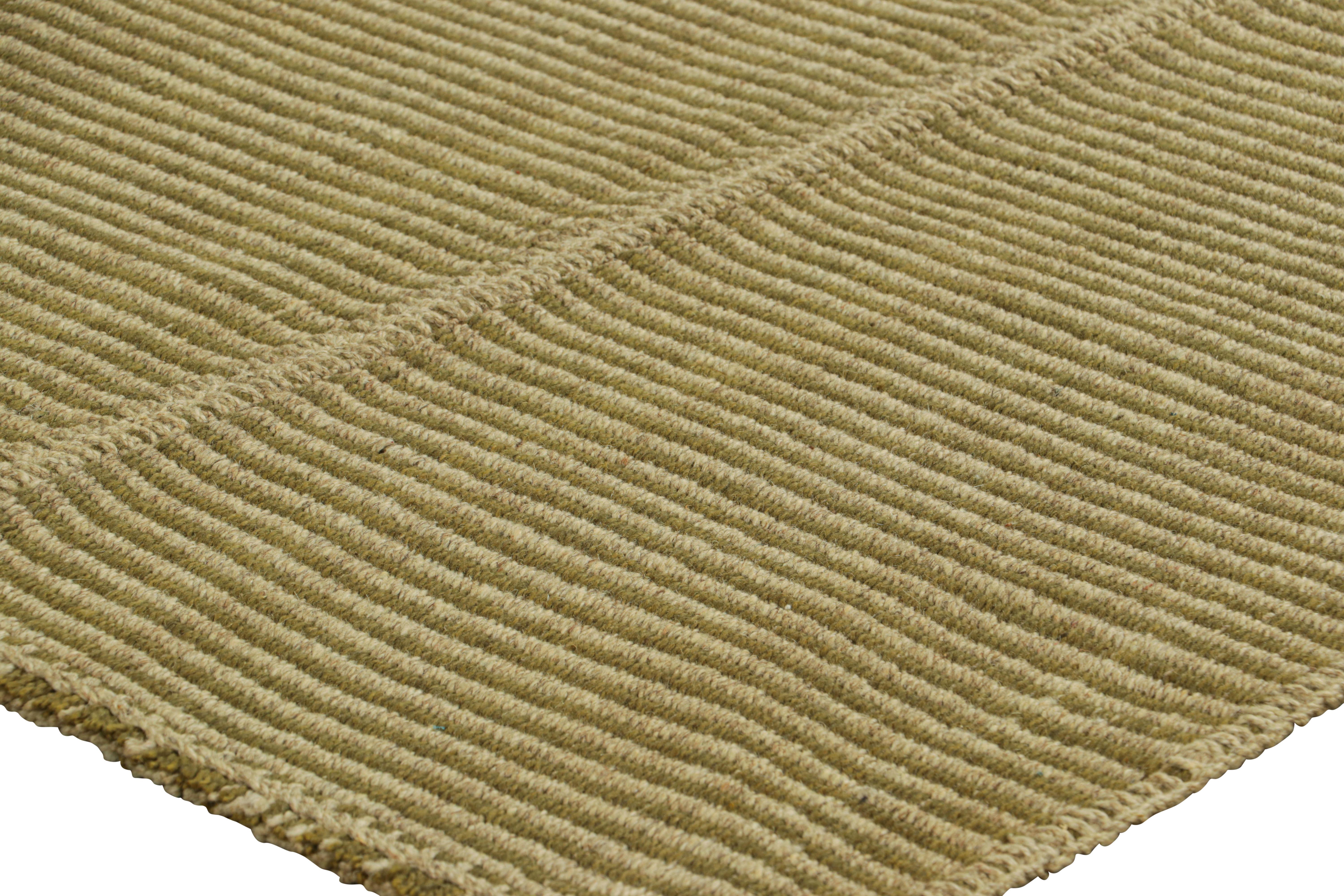 Rug & Kilim’s Contemporary Kilim with Textural Beige and Chartreuse Stripes In New Condition For Sale In Long Island City, NY