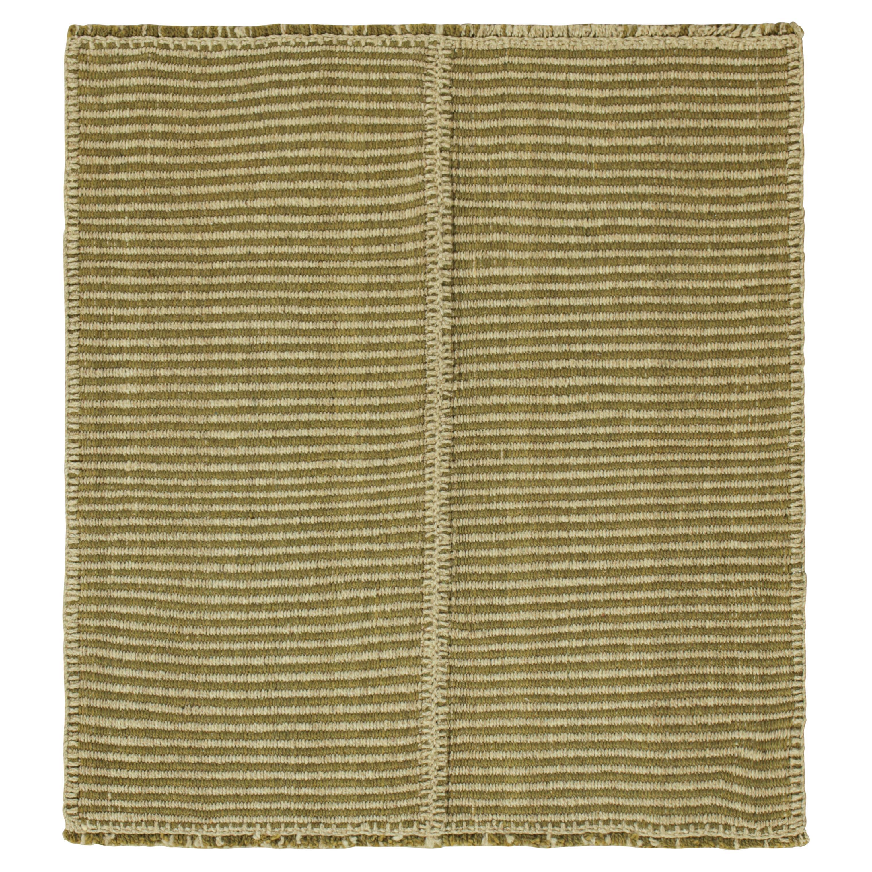 Rug & Kilim’s Contemporary Kilim with Textural Beige and Chartreuse Stripes