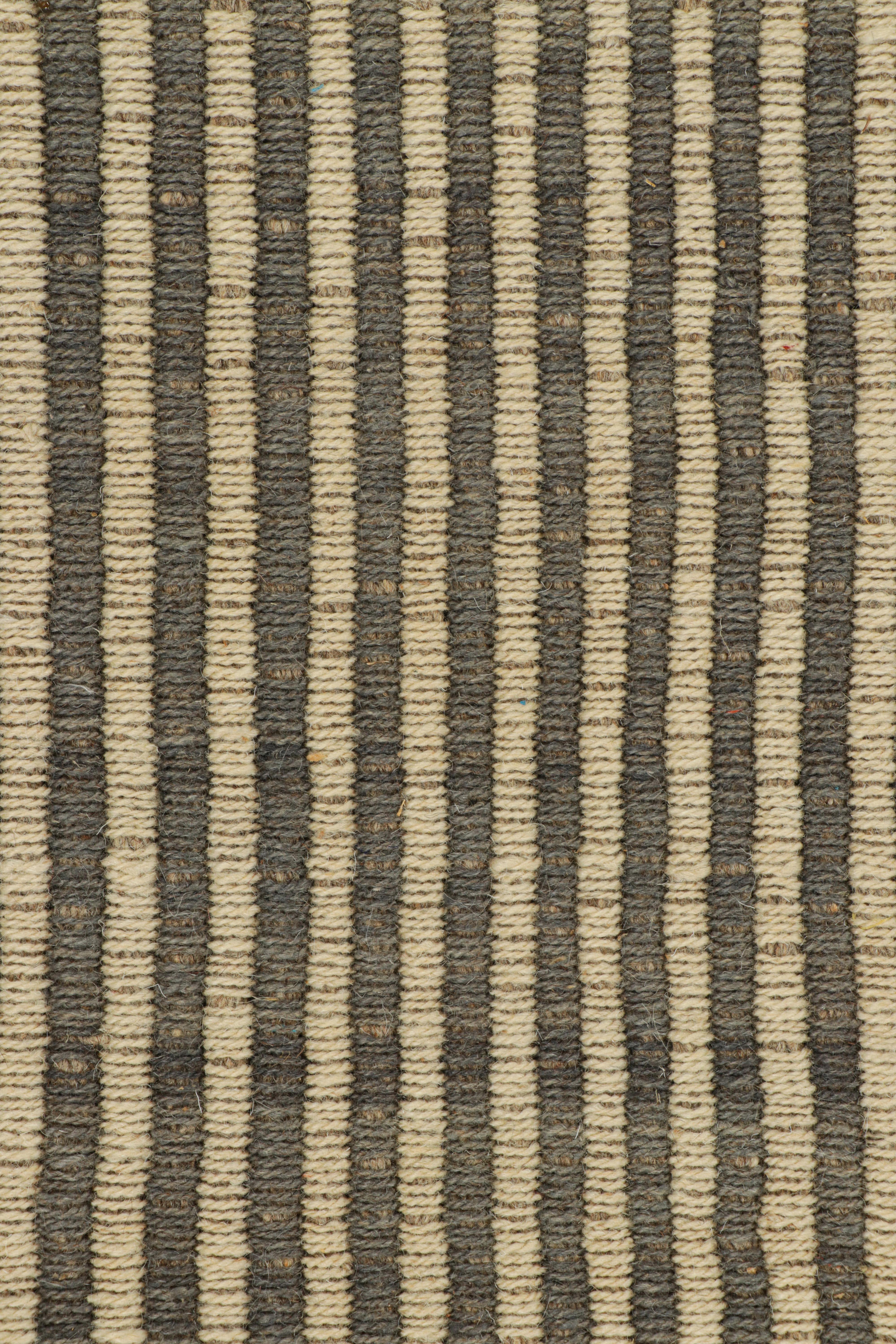 Modern Rug & Kilim’s Contemporary Kilim with Textural Beige and Gray Stripes