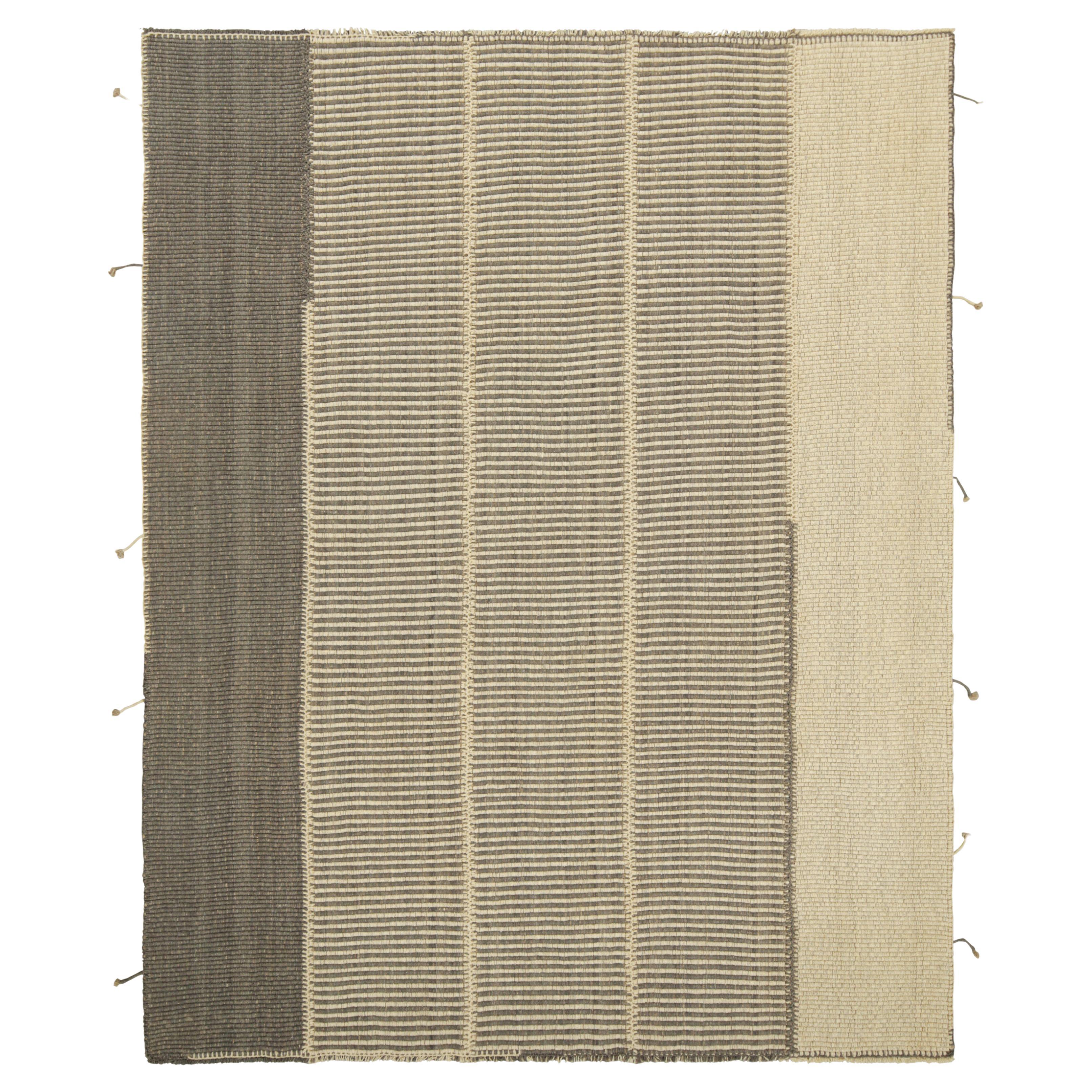 Rug & Kilim’s Contemporary Kilim with Textural Beige and Gray Stripes