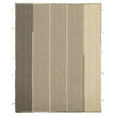 Rug & Kilim's Contemporary Kilim with Textural Beige and Gray Stripes (Kilim contemporain avec des rayures texturées beiges et grises)