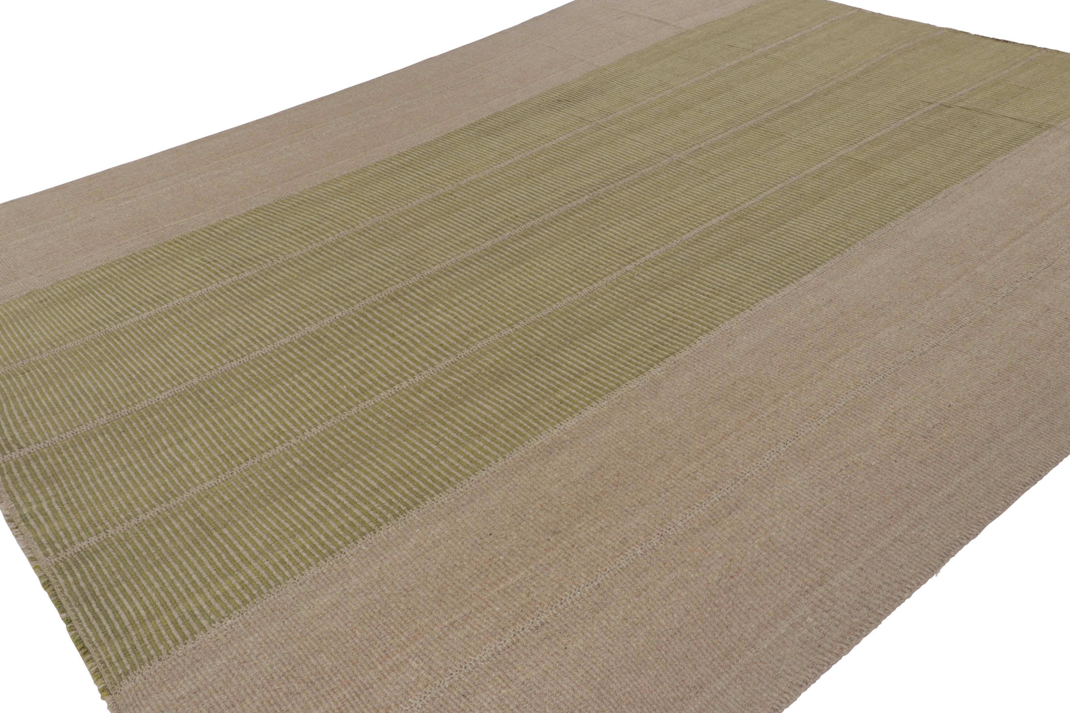 Kilim contemporáneo de Rug & Kilim con rayas beige y verdes texturadas Tejido a mano en venta
