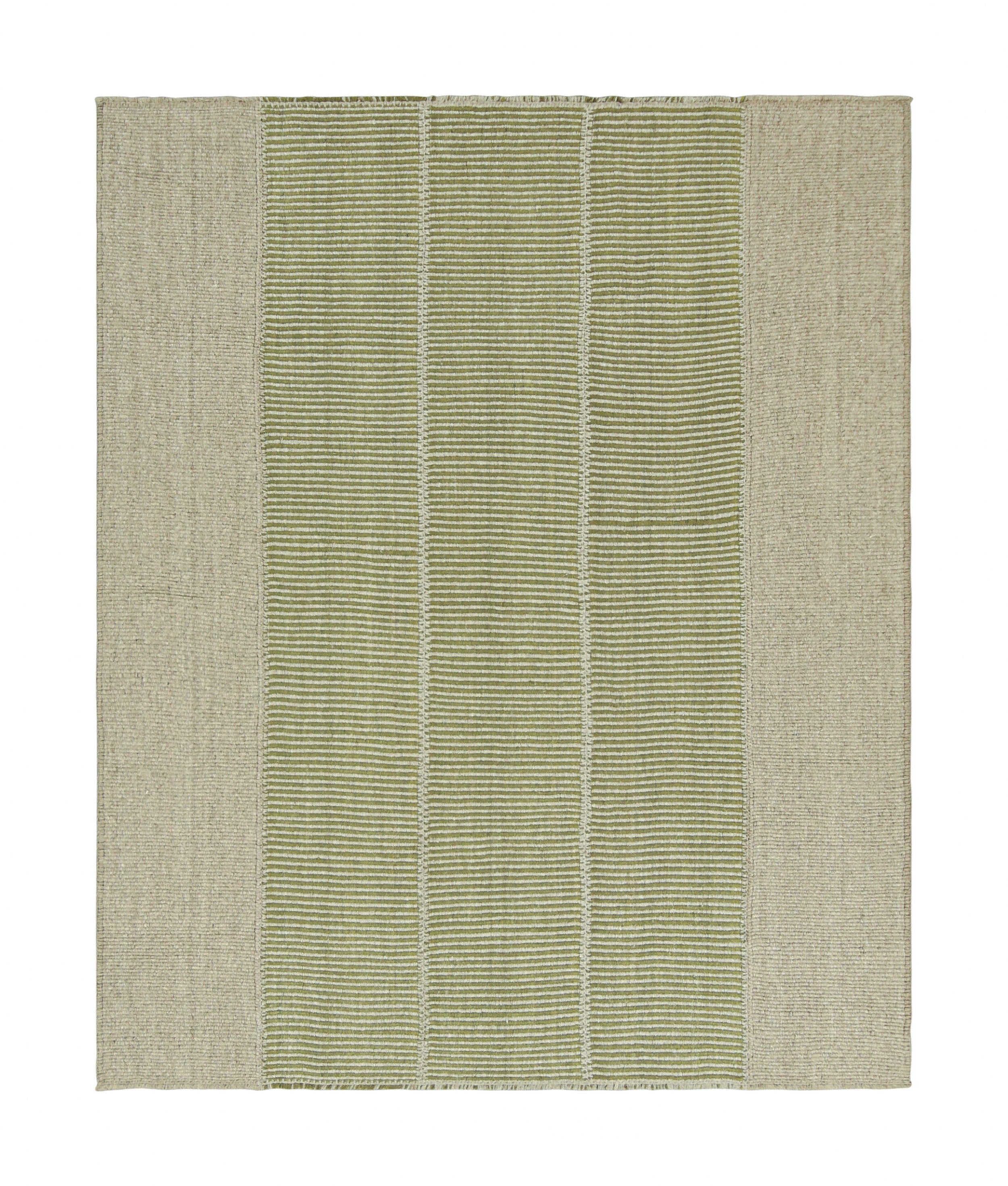 Rug & Kilim’s Contemporary Kilim with Textural Beige and Green Stripes