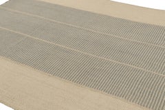 Rug & Kilim’s Contemporary Kilim with Textural Beige and Ice Blue Stripes