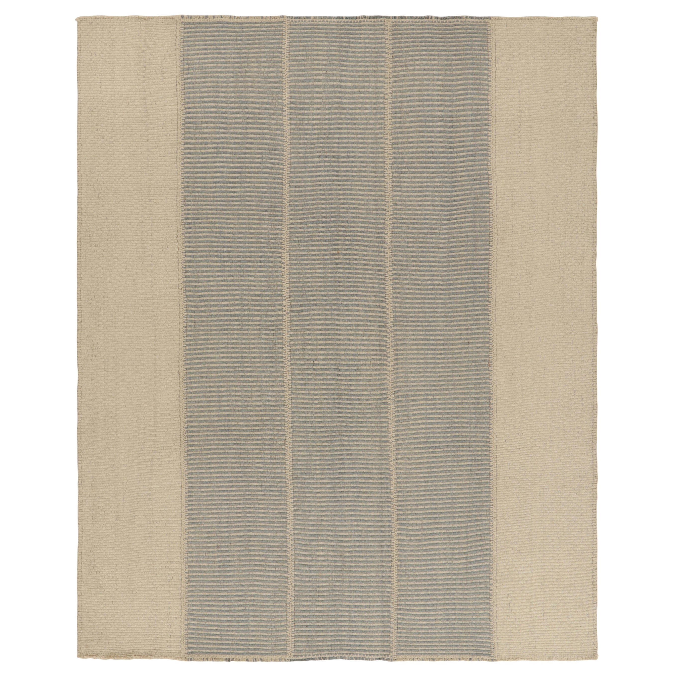 Rug 
Kilim
s Zeitgenössischer Kelim mit strukturierten beigefarbenen und eisblauen Streifen
