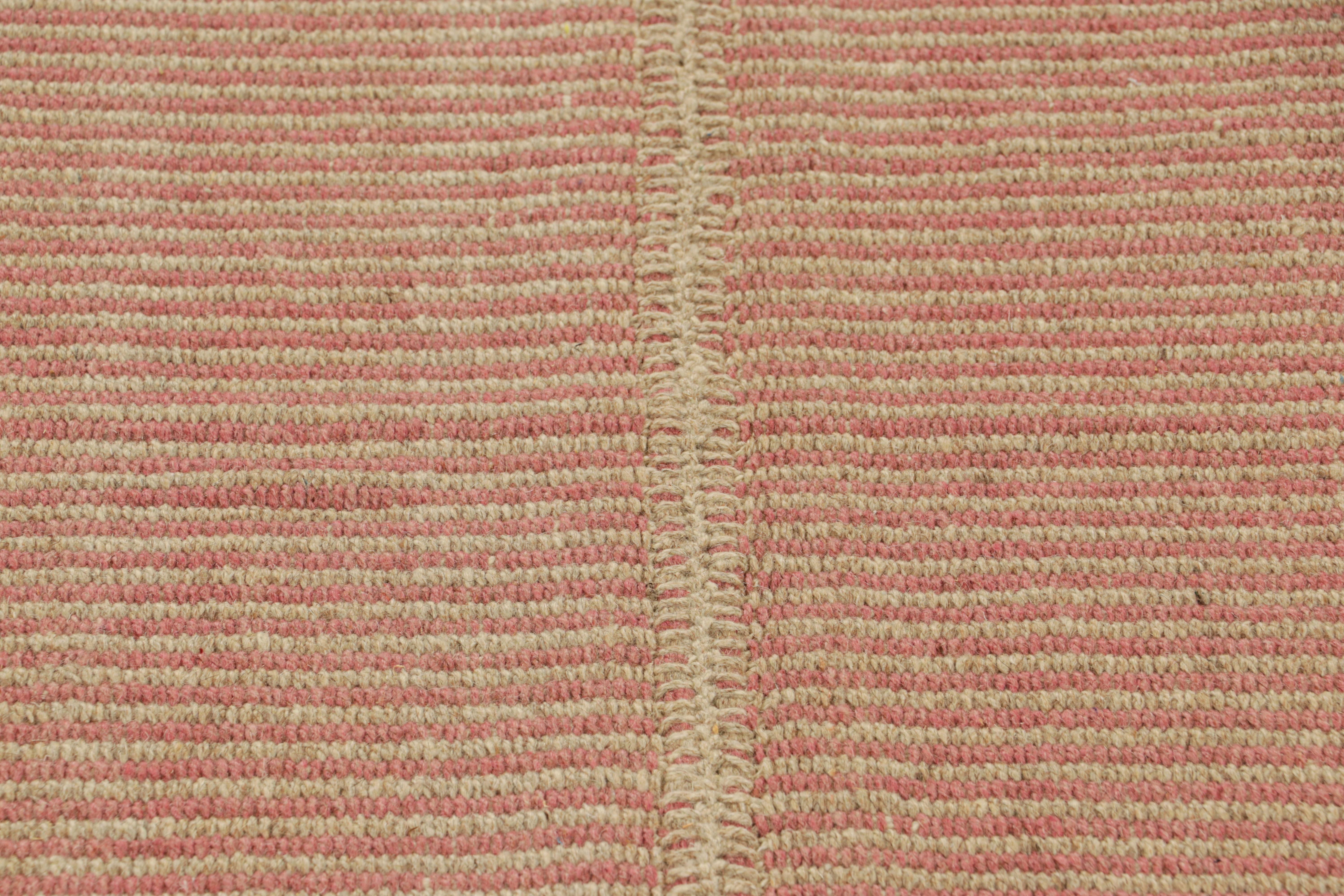 Afghan Rug & Kilim’s Contemporary Kilim with Textural Beige and Pink Stripes For Sale