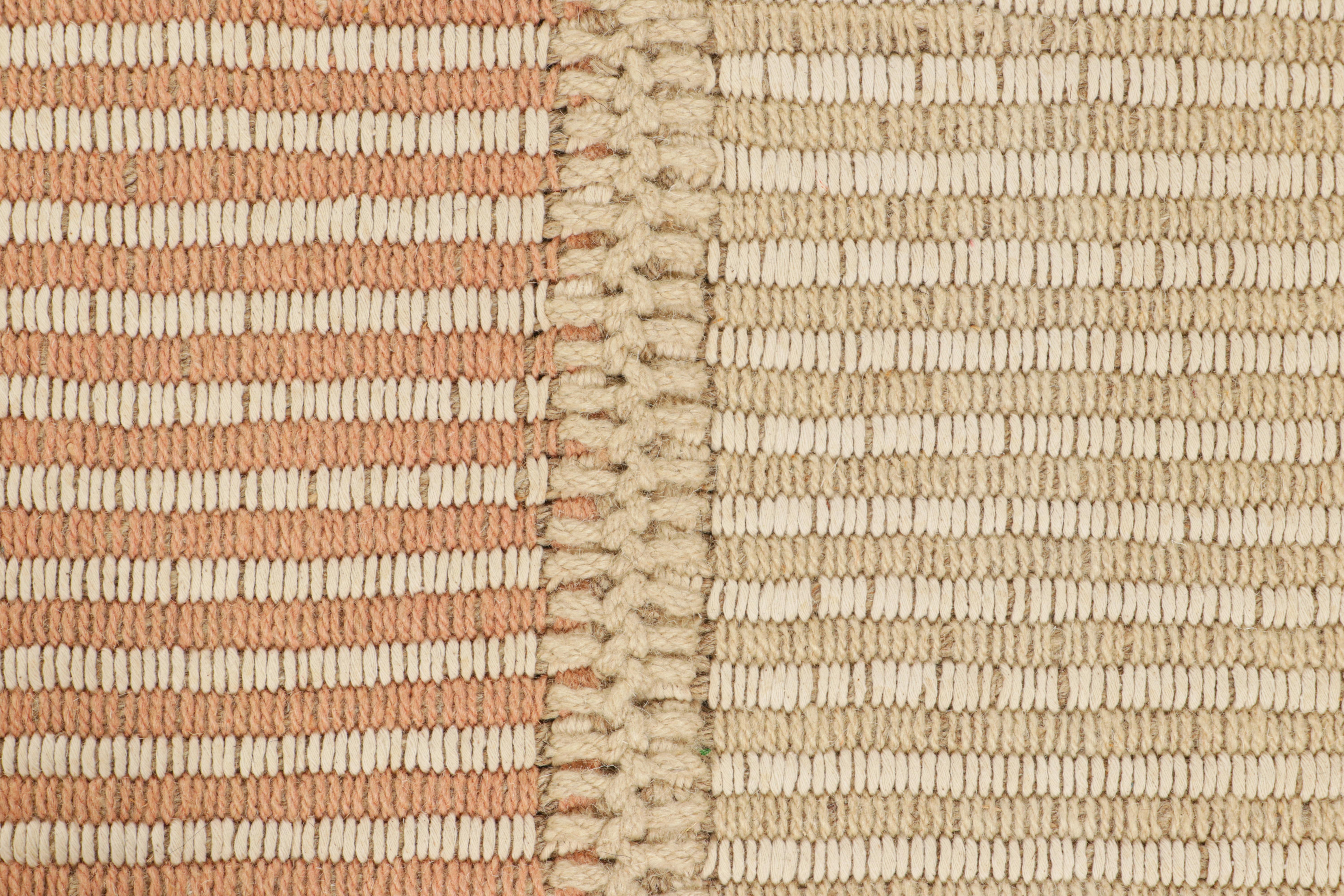 Afghan Rug & Kilim’s Contemporary Kilim with Textural Beige and Pink Stripes For Sale