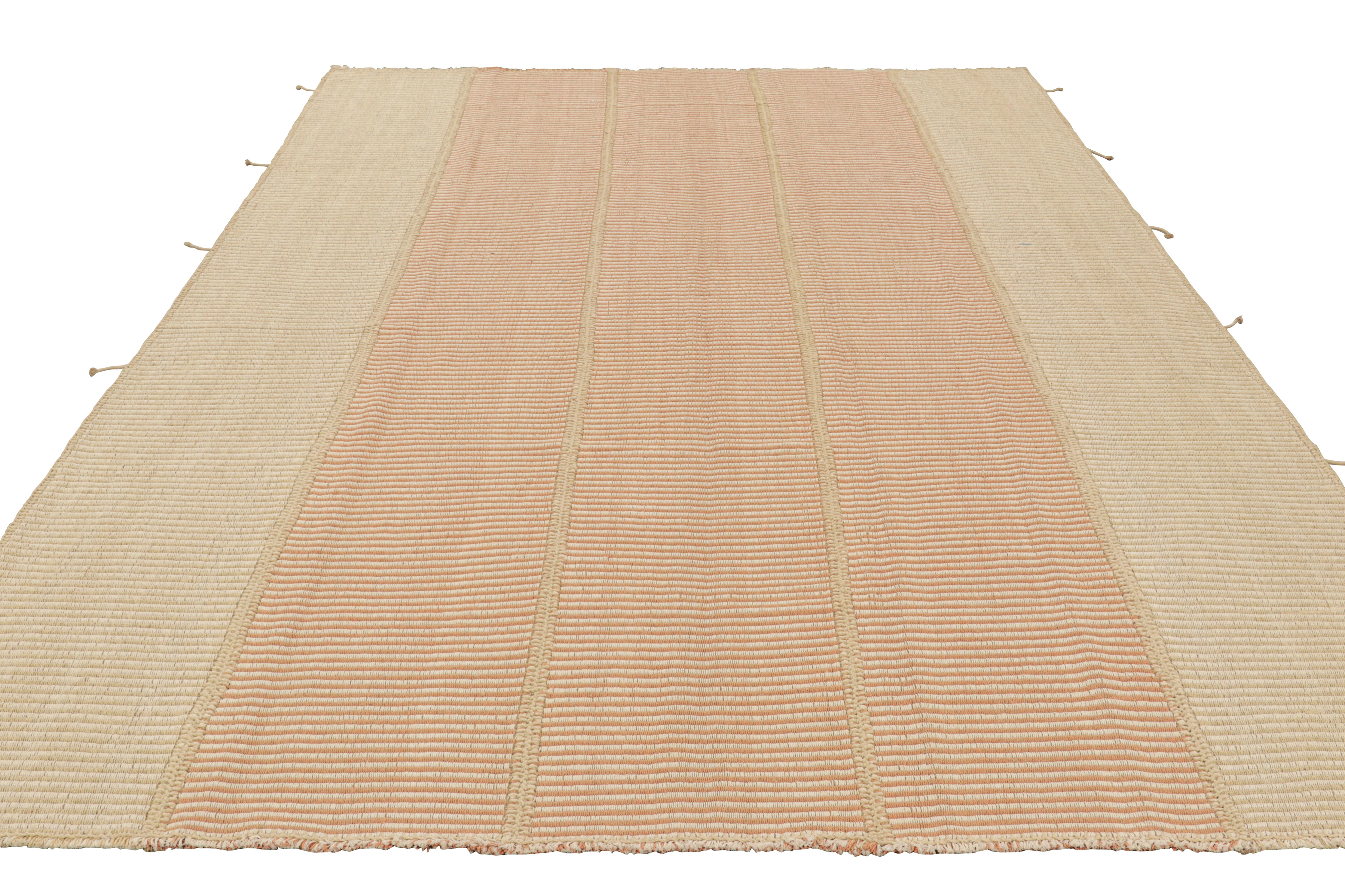 Rug & Kilim’s Contemporary Kilim with Textural Beige and Pink Stripes In New Condition For Sale In Long Island City, NY