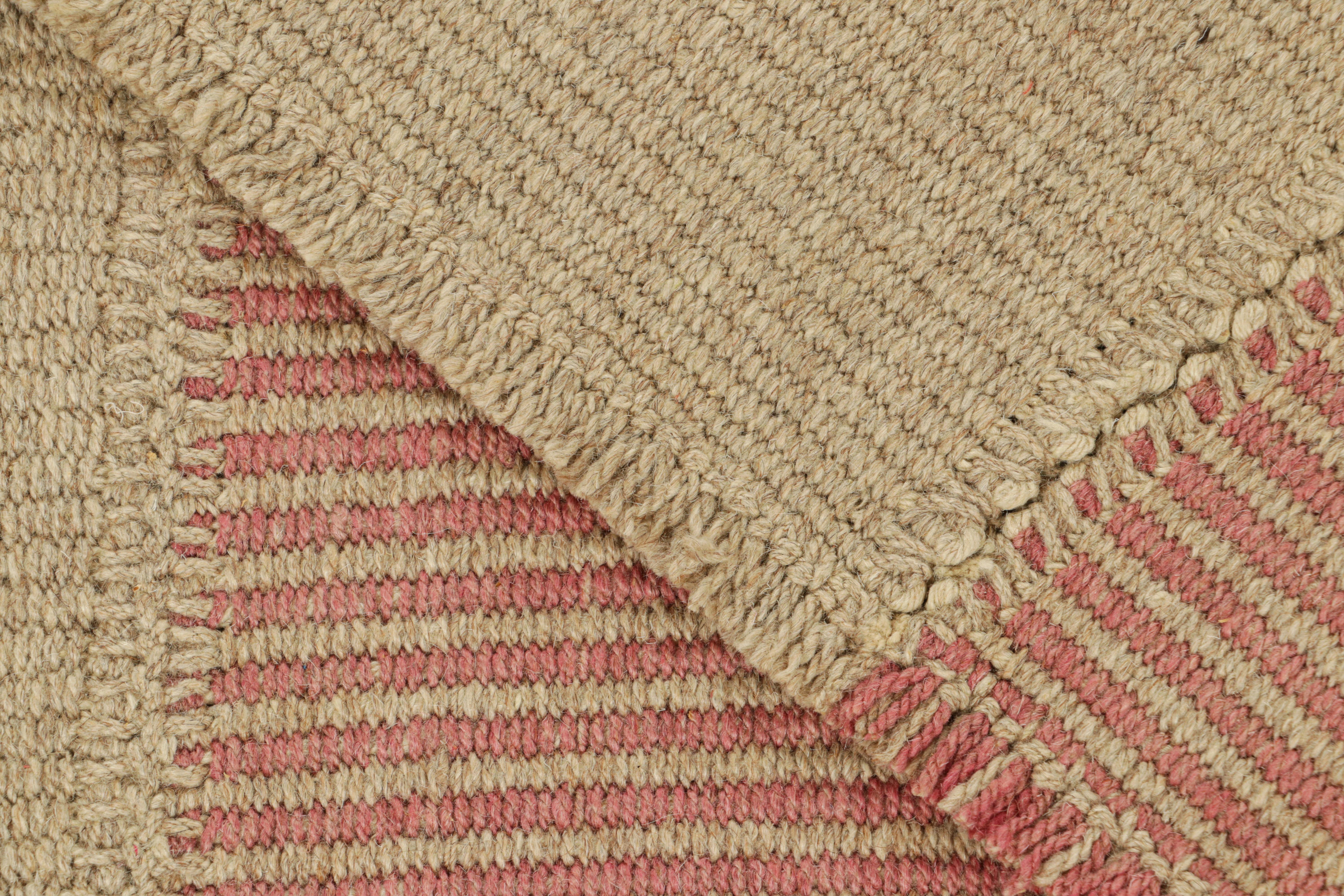 Rug & Kilim’s Contemporary Kilim with Textural Beige and Pink Stripes For Sale 1