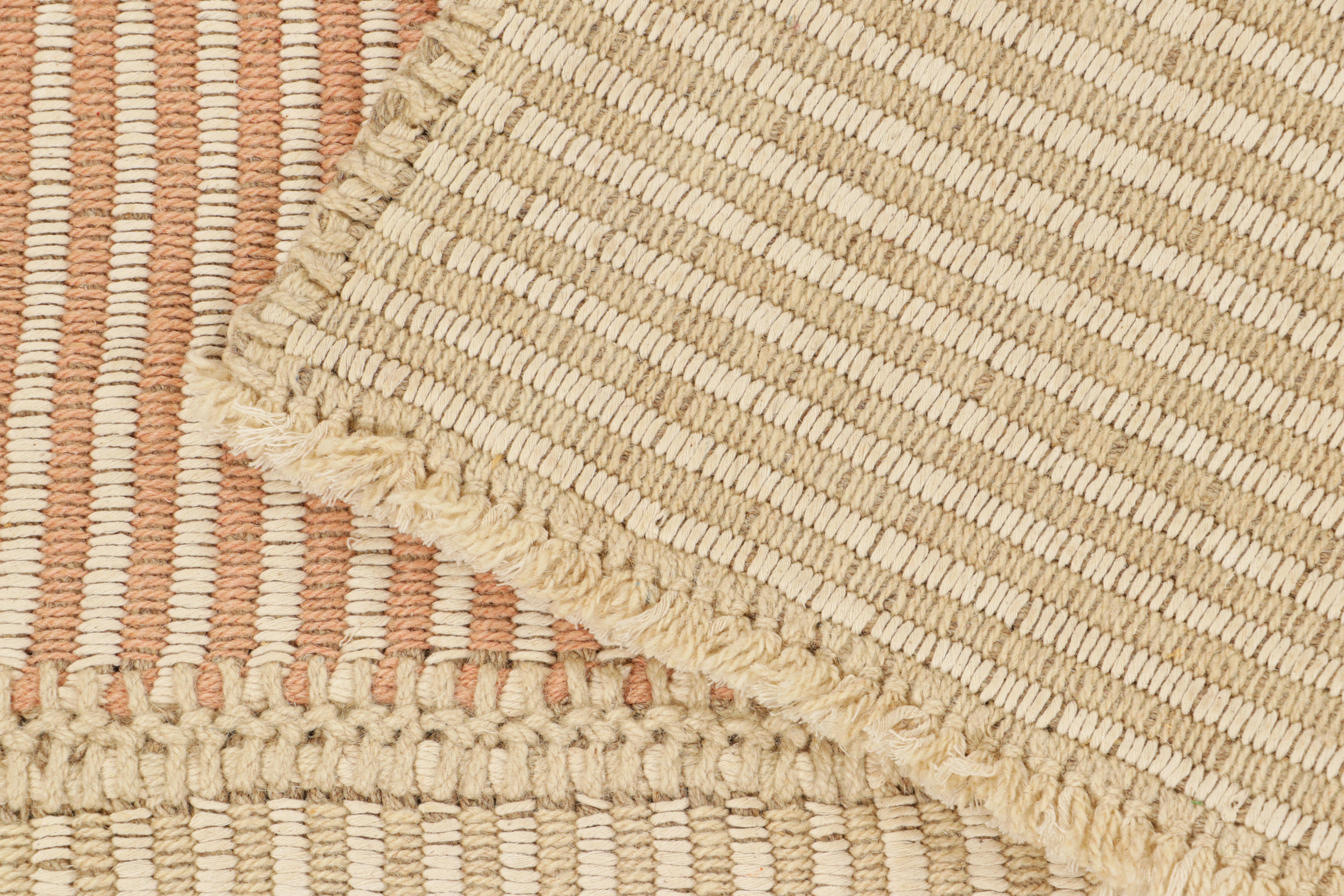 Rug & Kilim’s Contemporary Kilim with Textural Beige and Pink Stripes For Sale 1