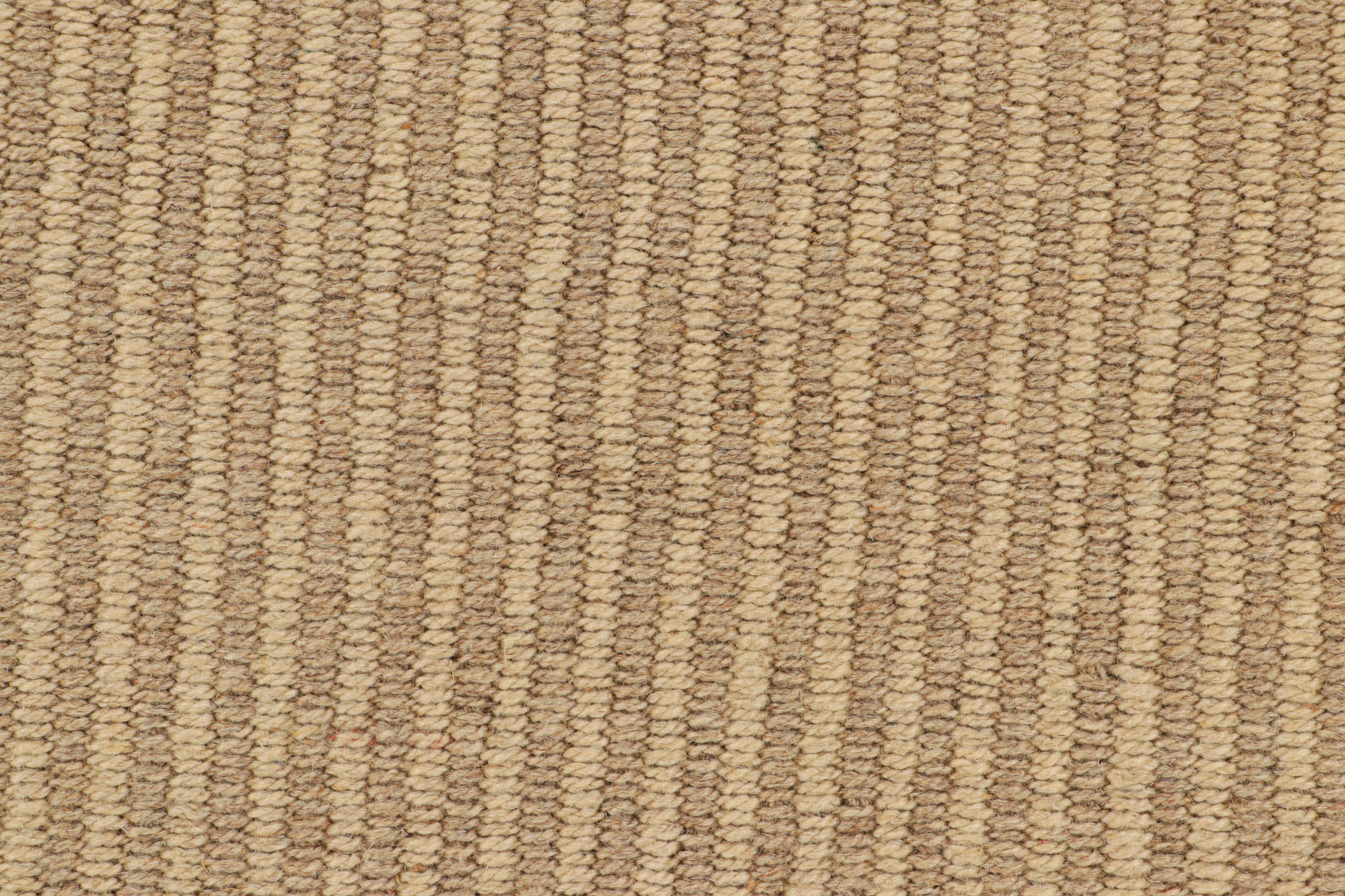 Afghan Rug & Kilim’s Contemporary Kilim with Textural Beige and Taupe Stripes For Sale