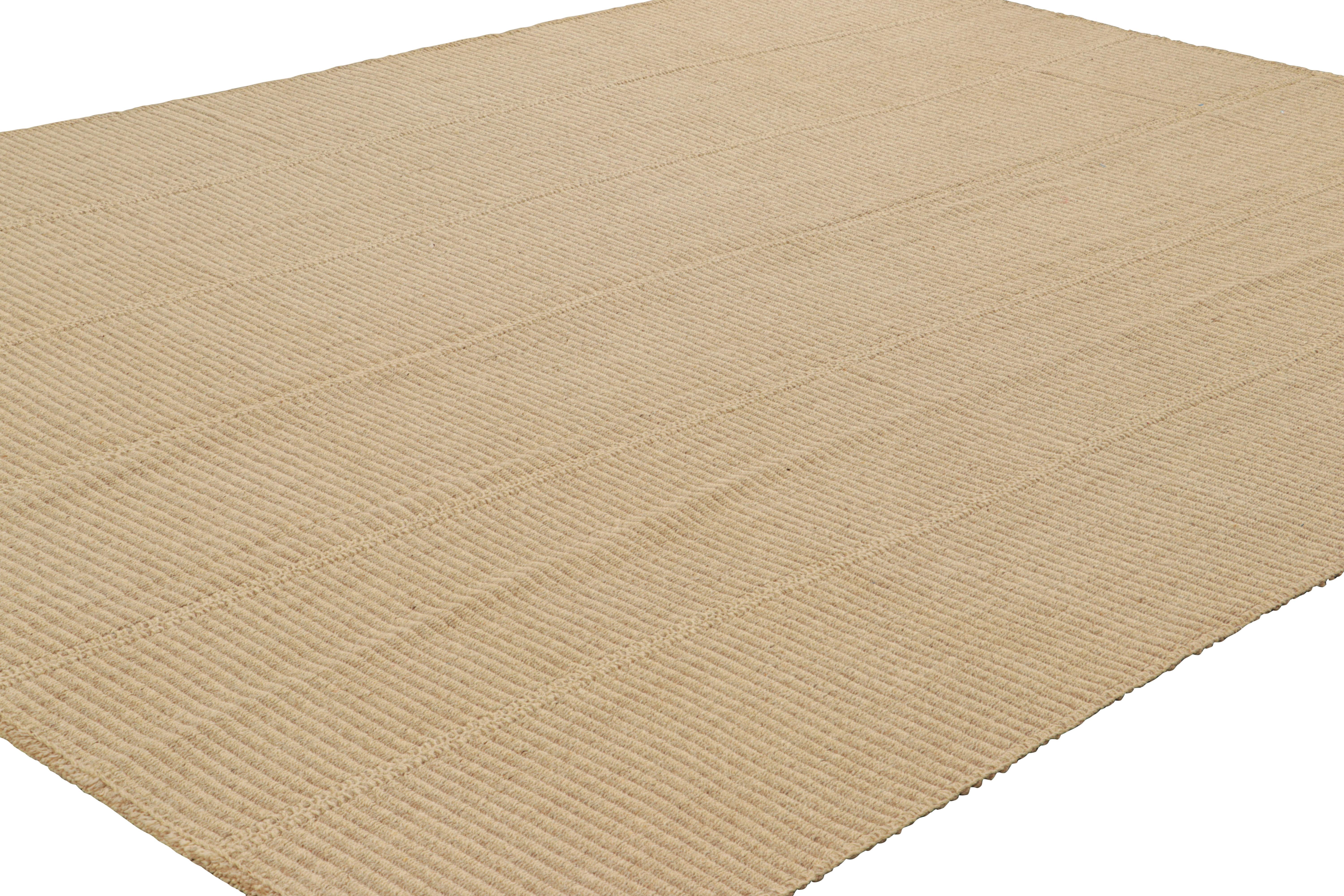 Hand-Woven Rug & Kilim’s Contemporary Kilim with Textural Beige and Taupe Stripes For Sale