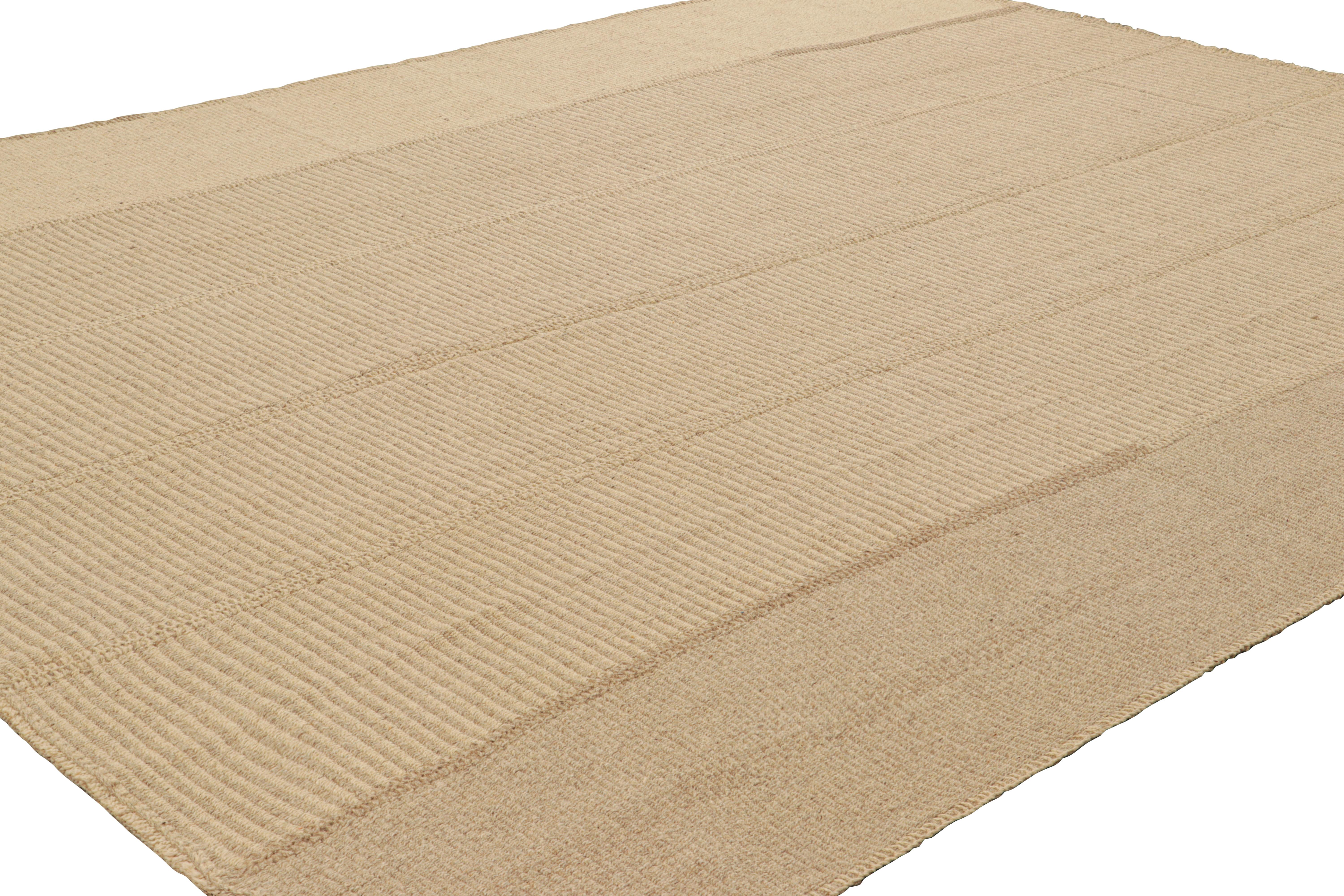 Hand-Woven Rug & Kilim’s Contemporary Kilim with Textural Beige and Taupe Stripes