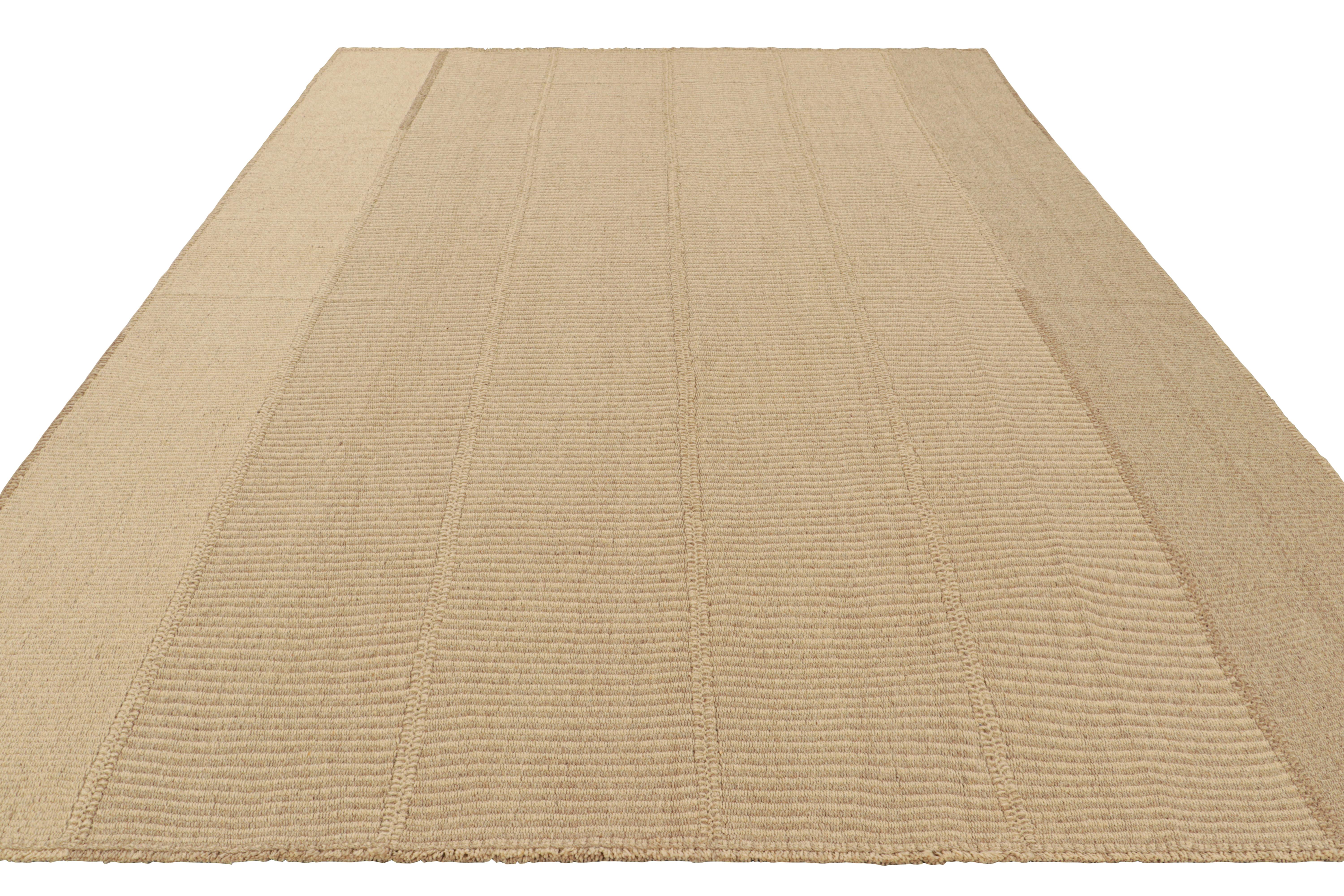 Rug & Kilim’s Contemporary Kilim with Textural Beige and Taupe Stripes In New Condition In Long Island City, NY