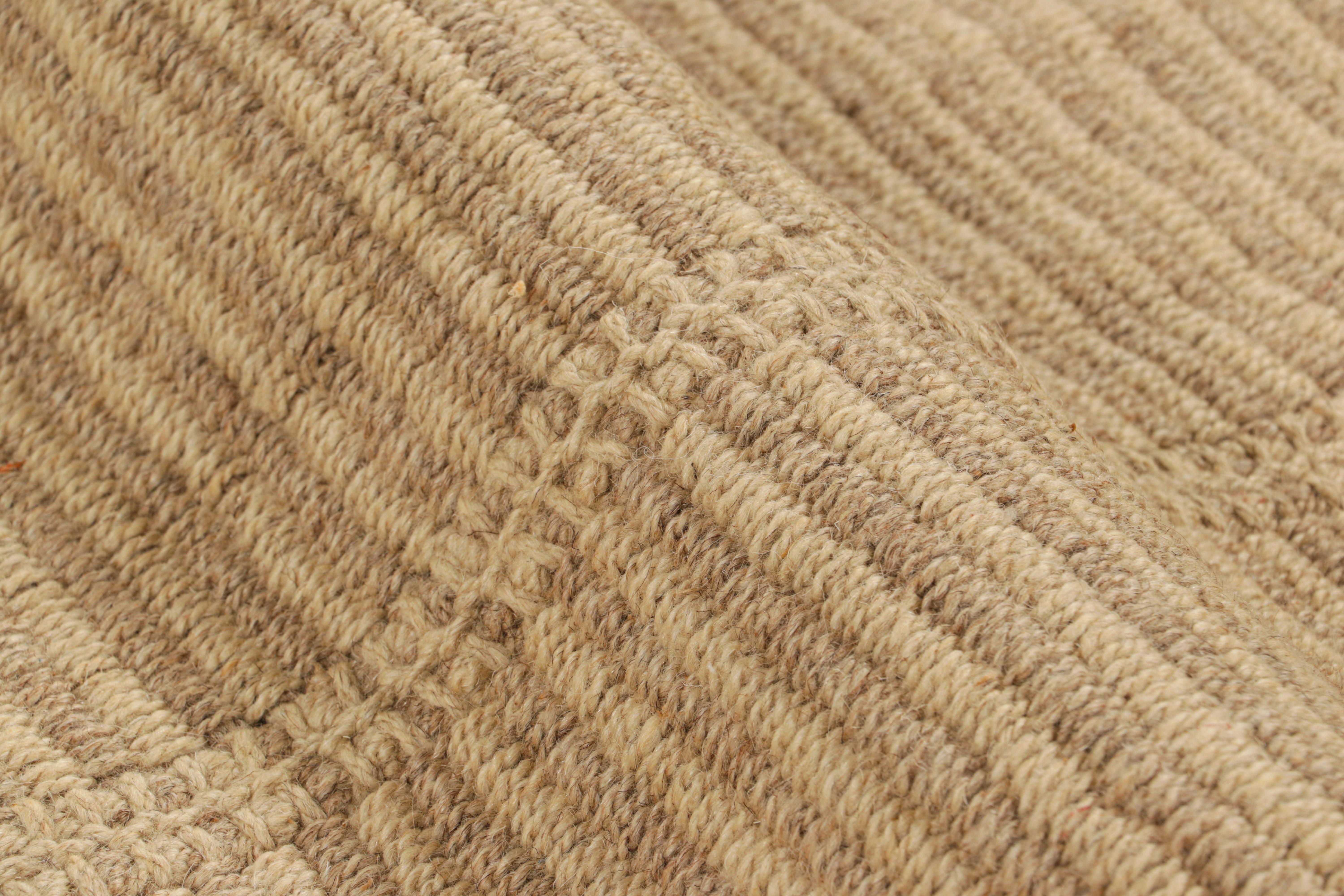 Wool Rug & Kilim’s Contemporary Kilim with Textural Beige and Taupe Stripes For Sale