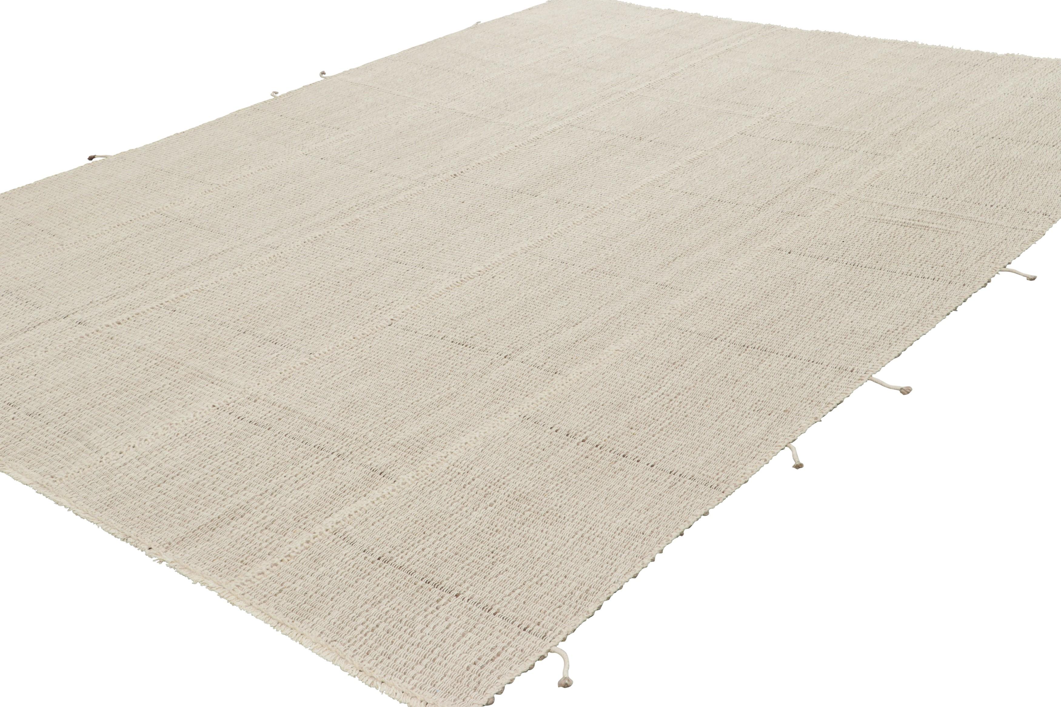 Hand-Woven Rug & Kilim’s Contemporary Kilim with Textural Beige-Brown and White Stripes For Sale