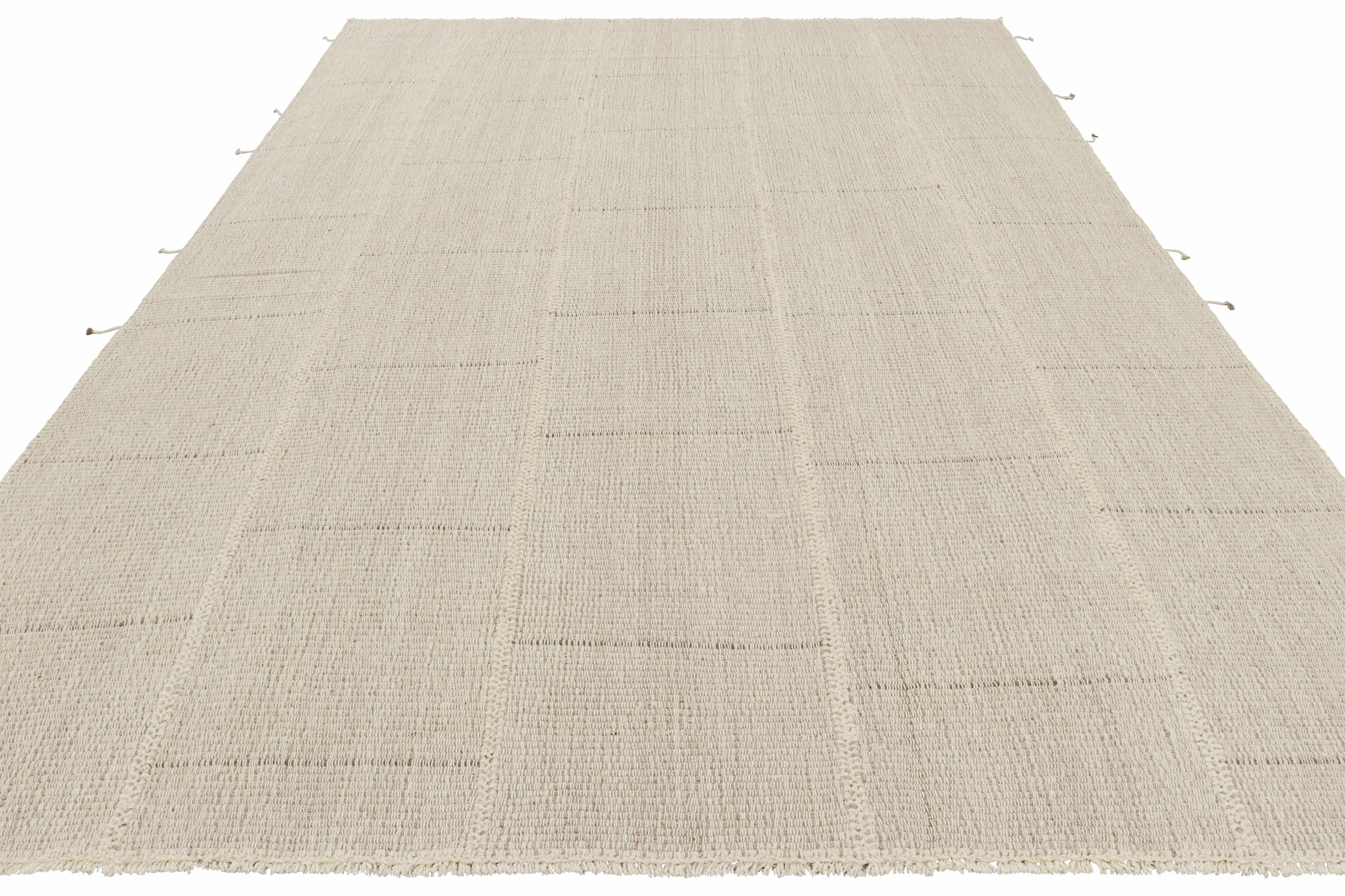 Rug & Kilim’s Contemporary Kilim with Textural Beige-Brown and White Stripes In New Condition For Sale In Long Island City, NY
