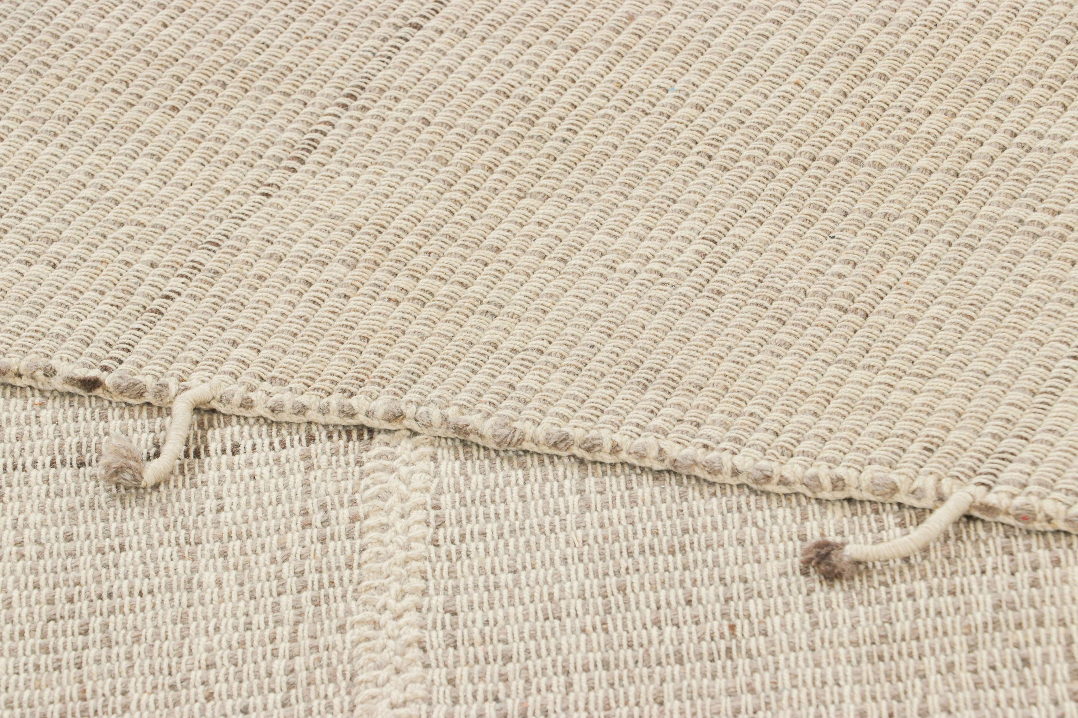 Rug & Kilim’s Contemporary Kilim with Textural Beige-Brown and White Stripes For Sale 1