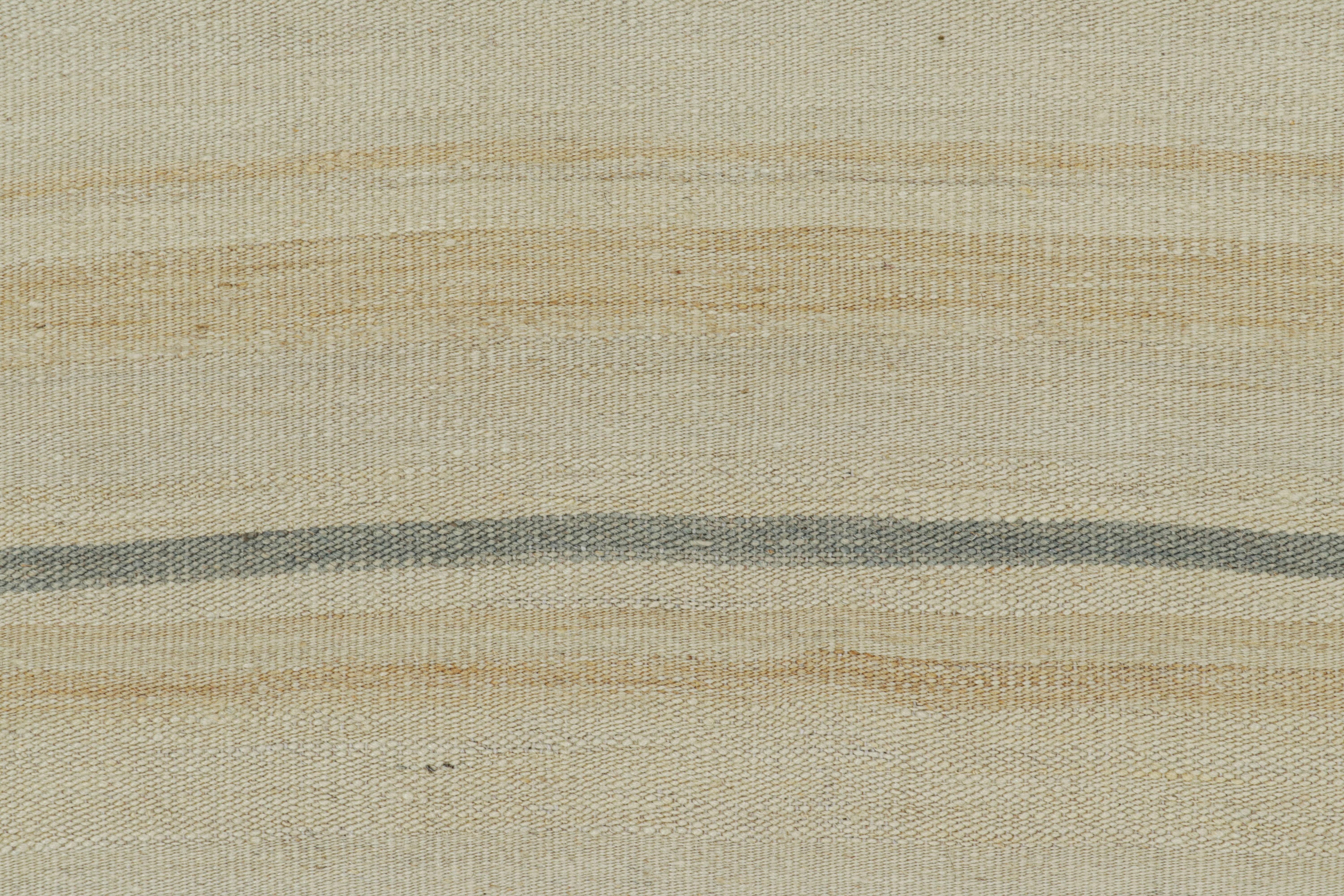 Afghan Rug & Kilim’s Contemporary Kilim with Textural Beige, Cream and Blue Stripes For Sale