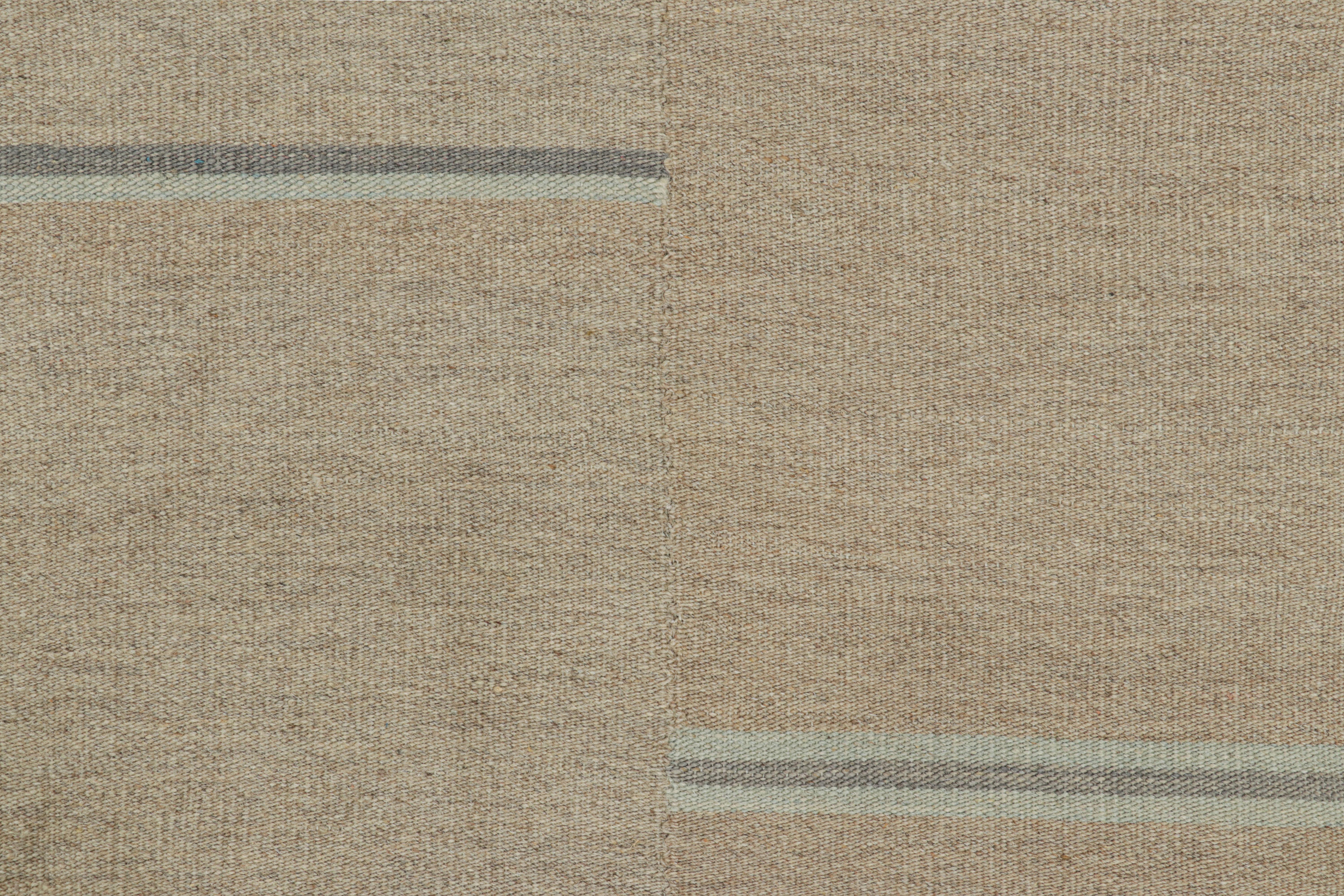 Afghan Rug & Kilim’s Contemporary Kilim with Textural Beige, Cream and Blue Stripes For Sale