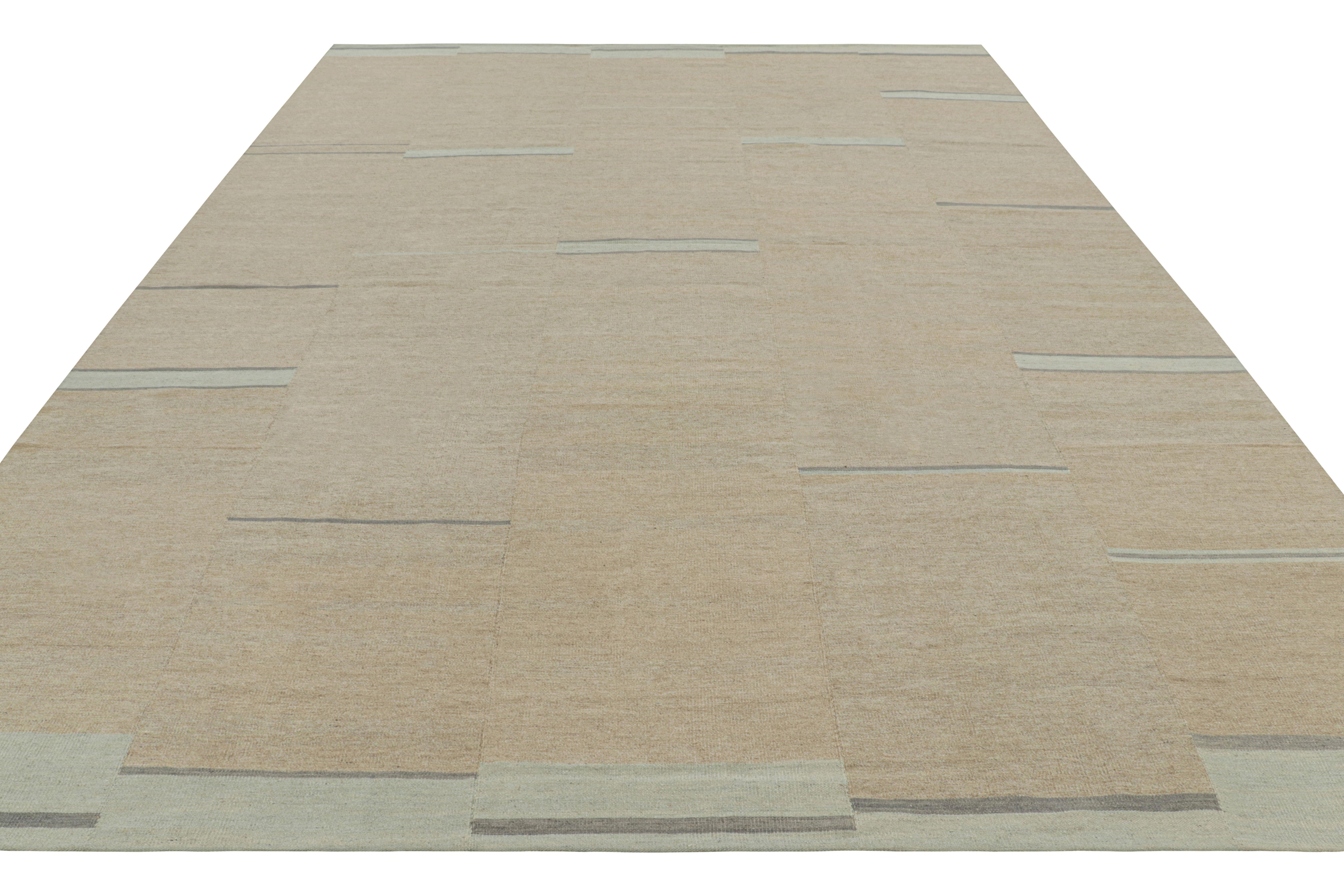 Rug & Kilim’s Contemporary Kilim with Textural Beige, Cream and Blue Stripes In New Condition For Sale In Long Island City, NY