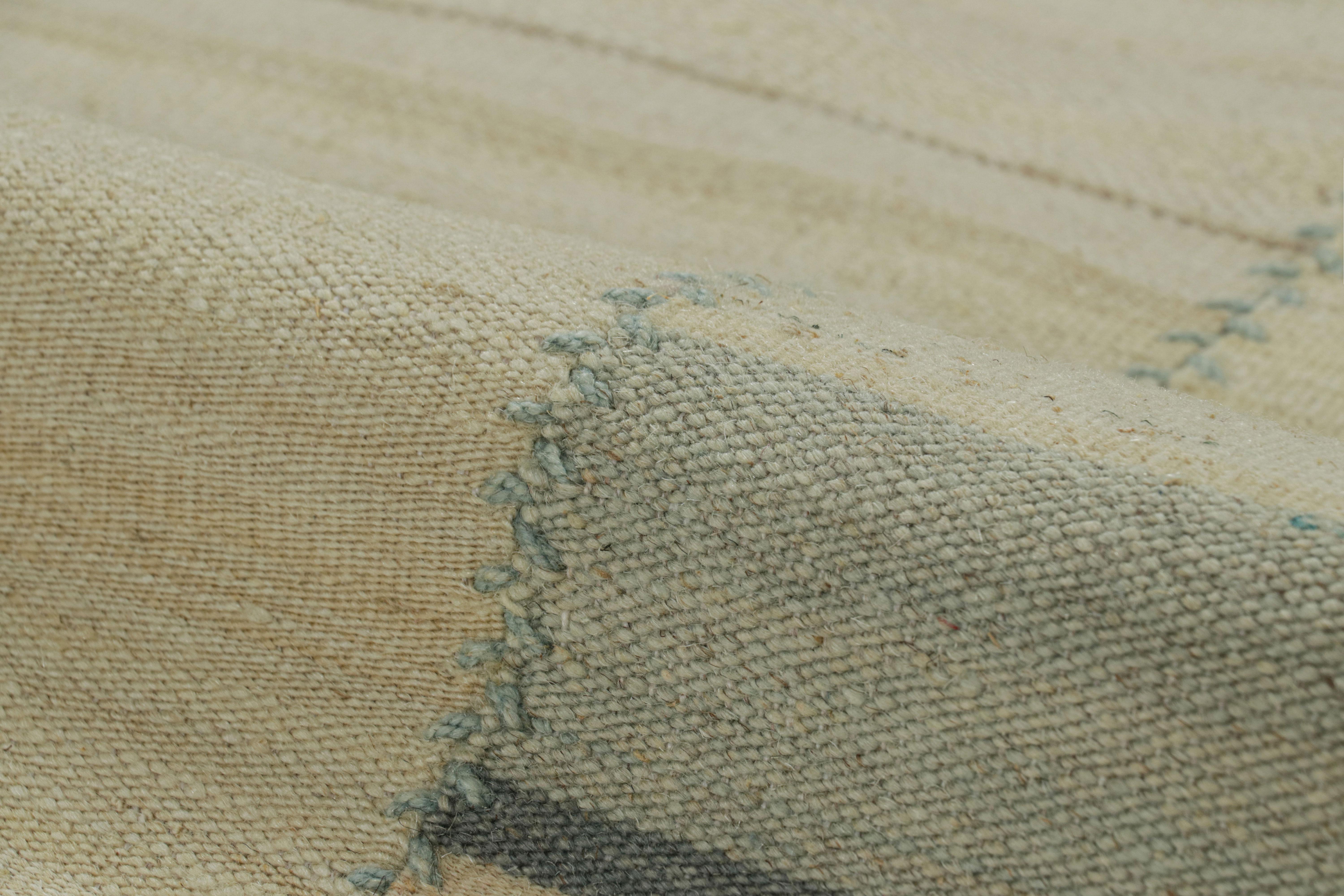 Wool Rug & Kilim’s Contemporary Kilim with Textural Beige, Cream and Blue Stripes For Sale