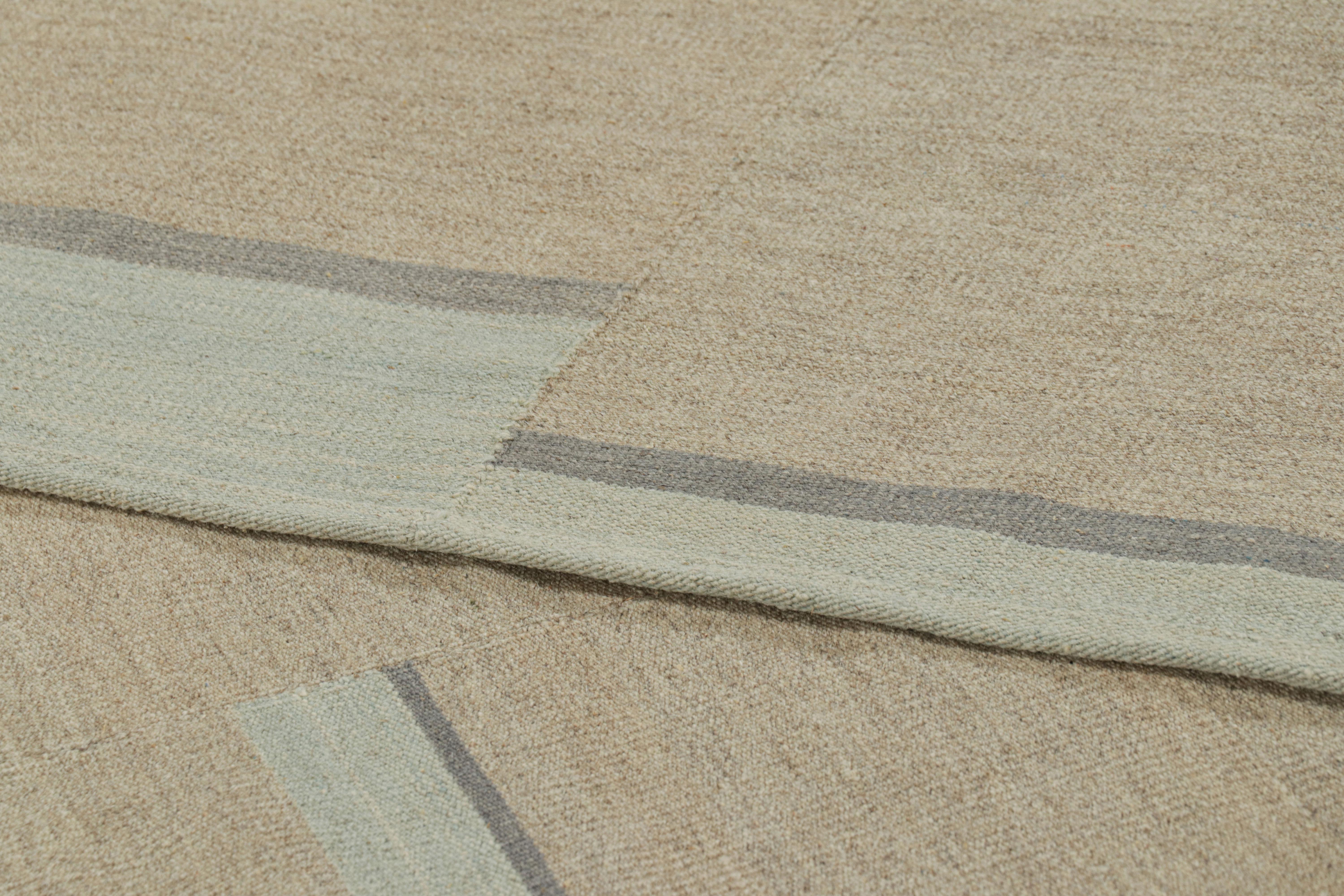 Rug & Kilim’s Contemporary Kilim with Textural Beige, Cream and Blue Stripes For Sale 1