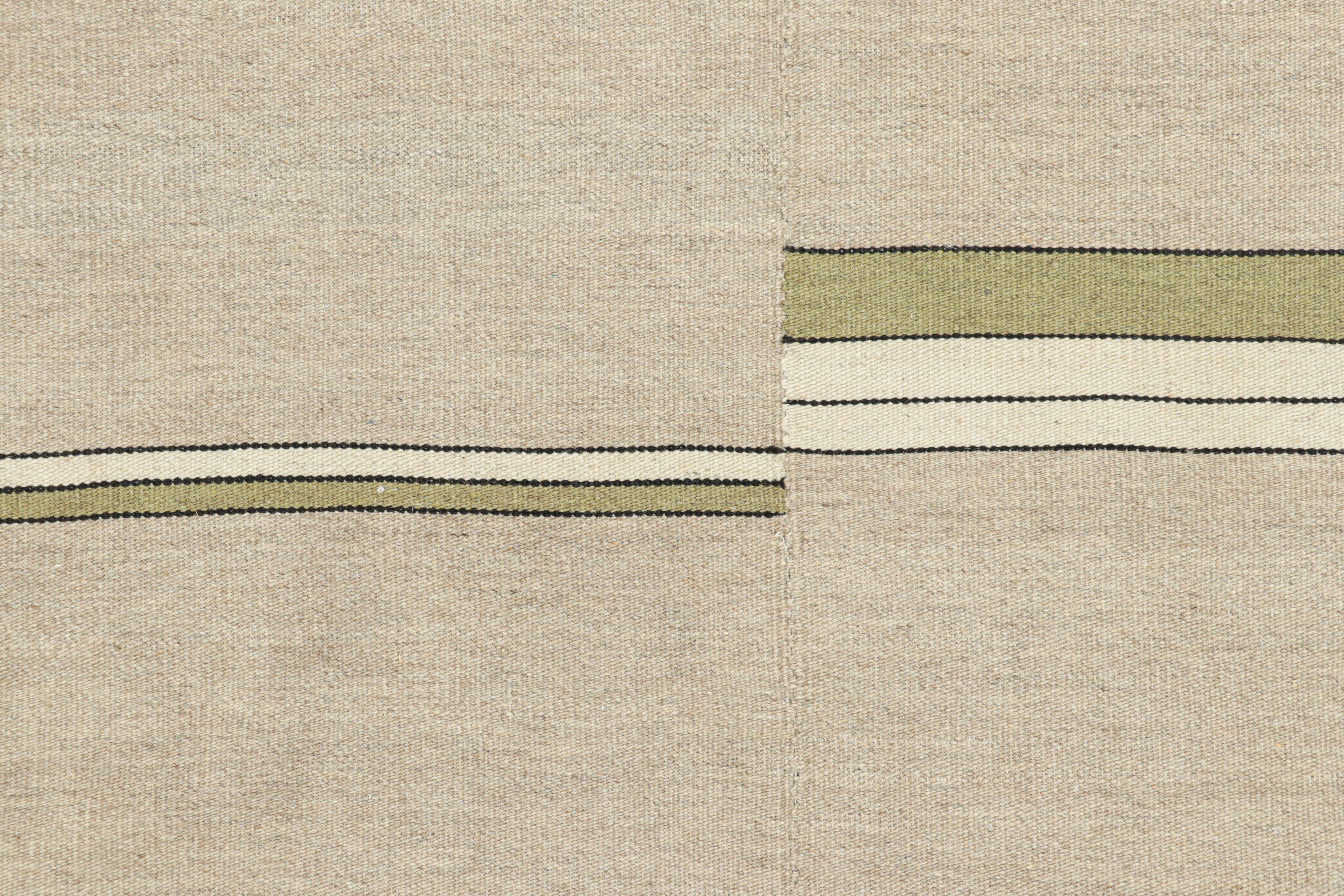 Afghan Rug & Kilim’s Contemporary Kilim with Textural Beige, Cream and Gold Stripes For Sale