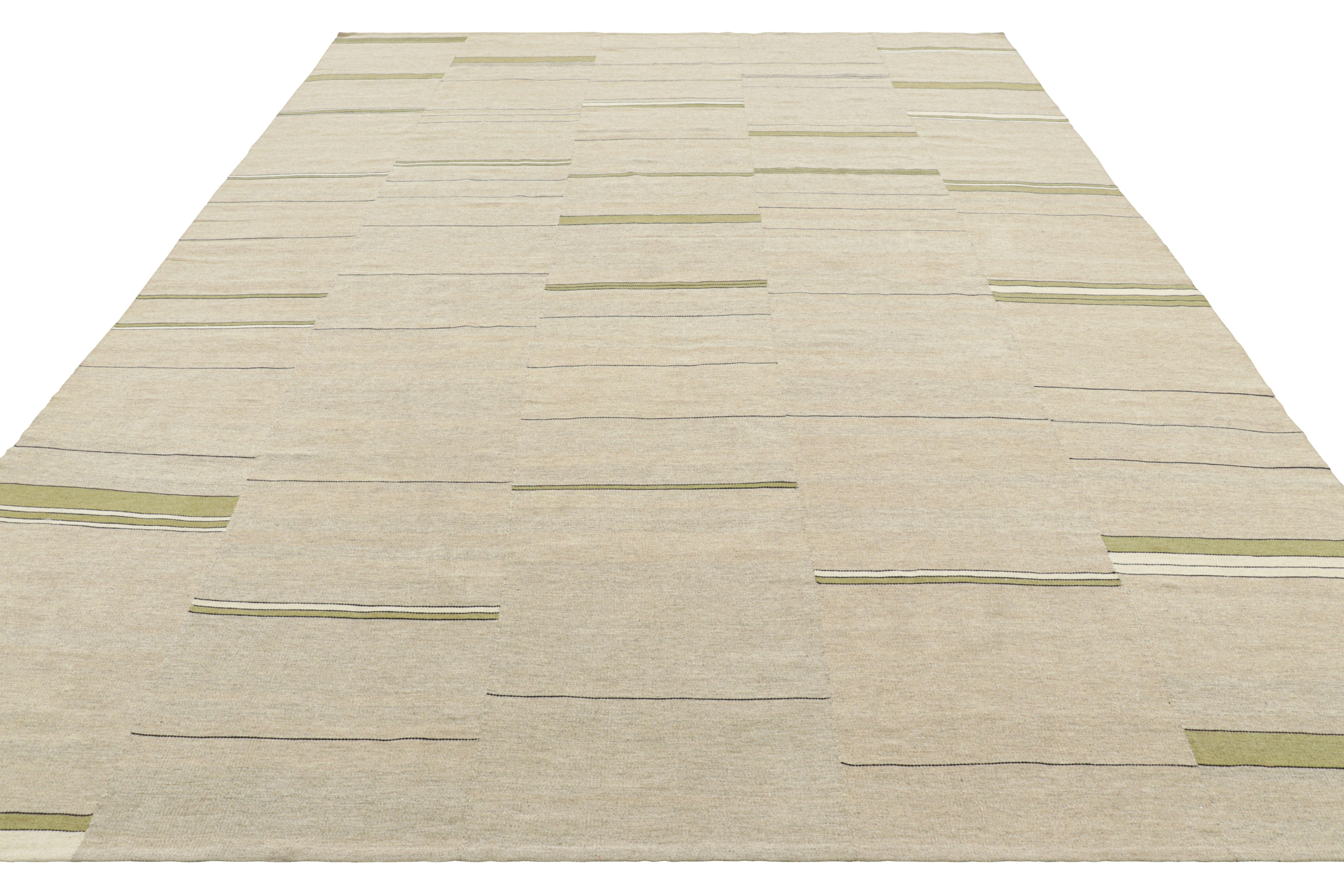 Rug & Kilim’s Contemporary Kilim with Textural Beige, Cream and Gold Stripes In New Condition For Sale In Long Island City, NY