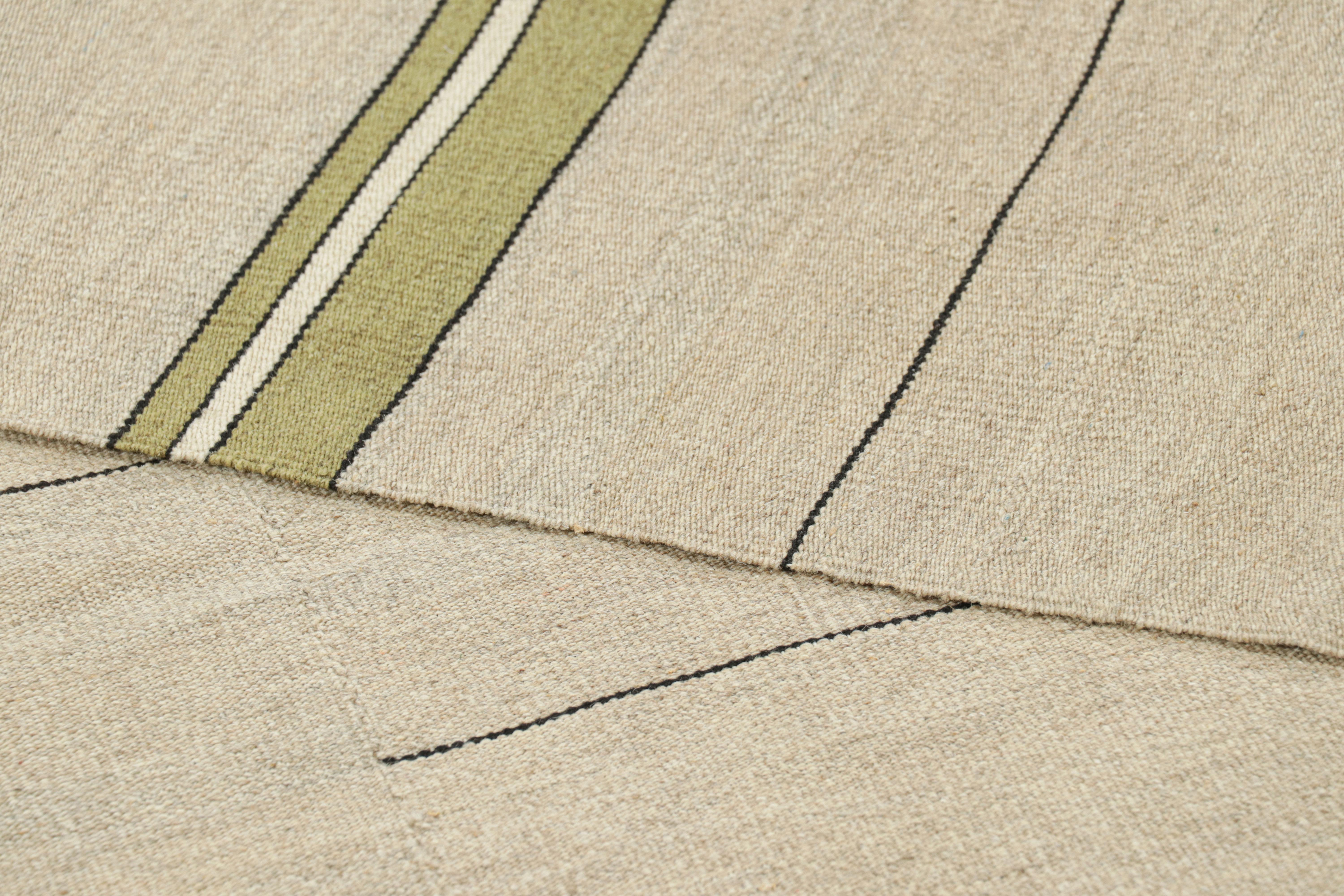 Rug & Kilim’s Contemporary Kilim with Textural Beige, Cream and Gold Stripes For Sale 1
