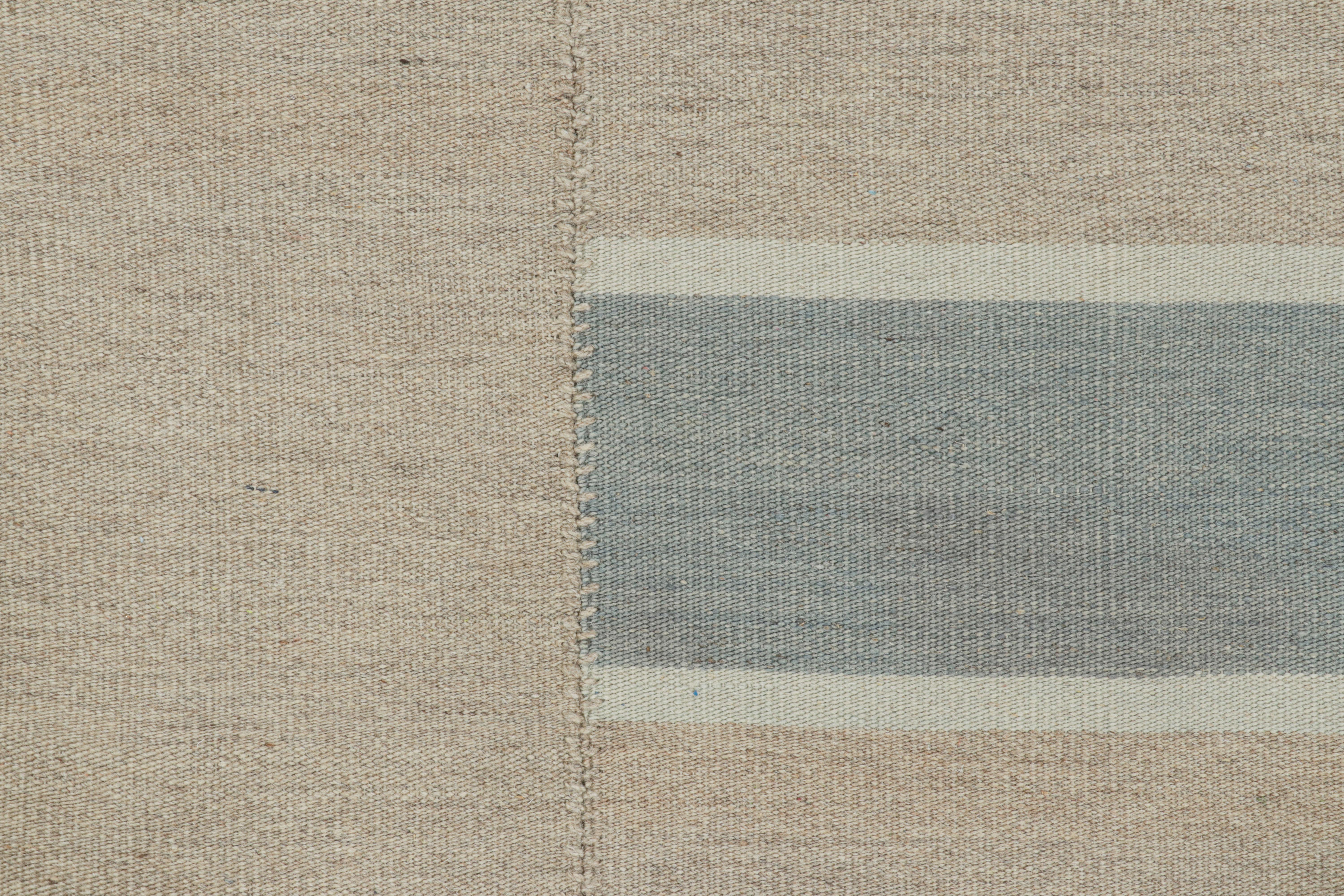 Afghan Rug & Kilim’s Contemporary Kilim with Textural Beige, Taupe and Cream Stripes For Sale