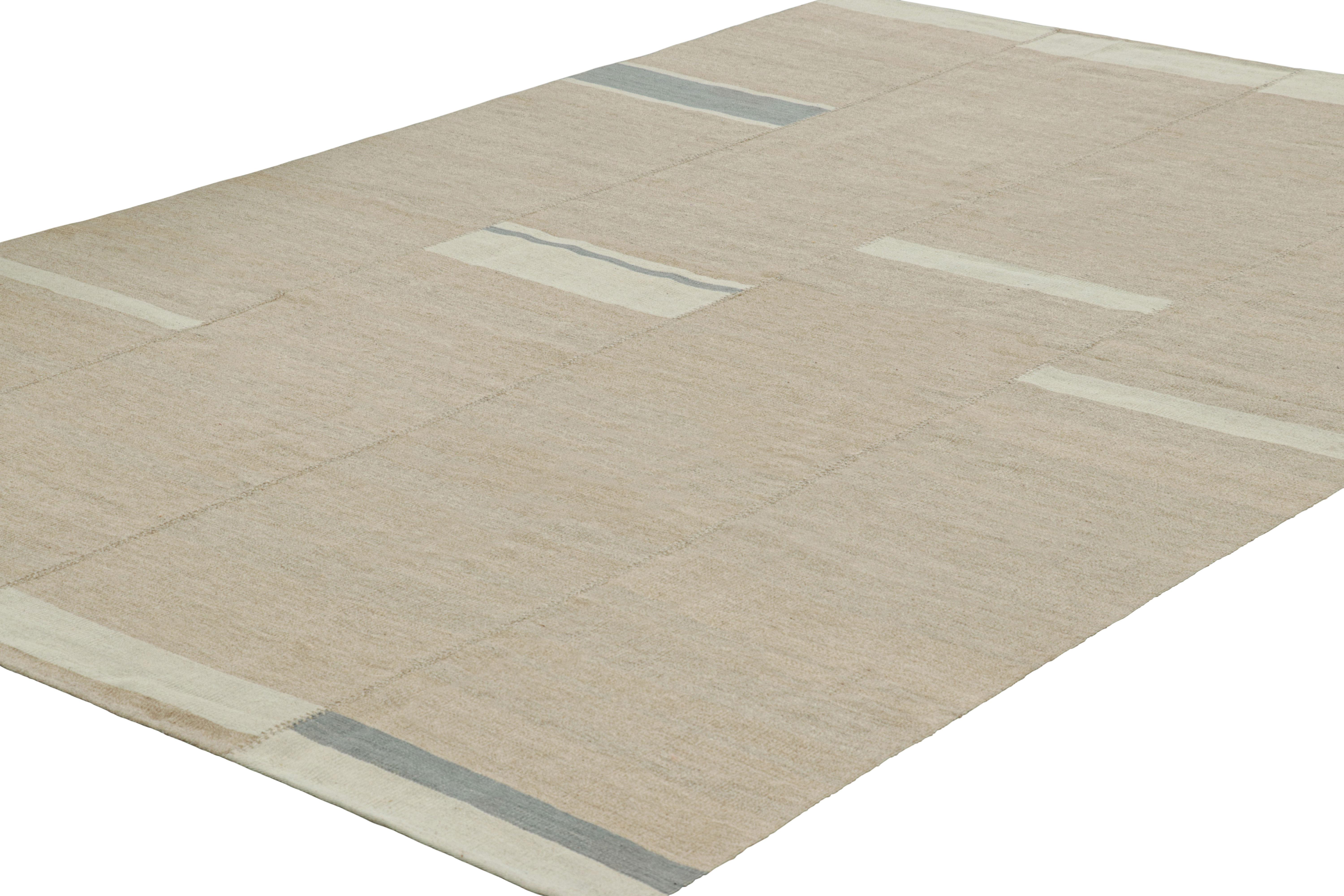 Hand-Woven Rug & Kilim’s Contemporary Kilim with Textural Beige, Taupe and Cream Stripes For Sale
