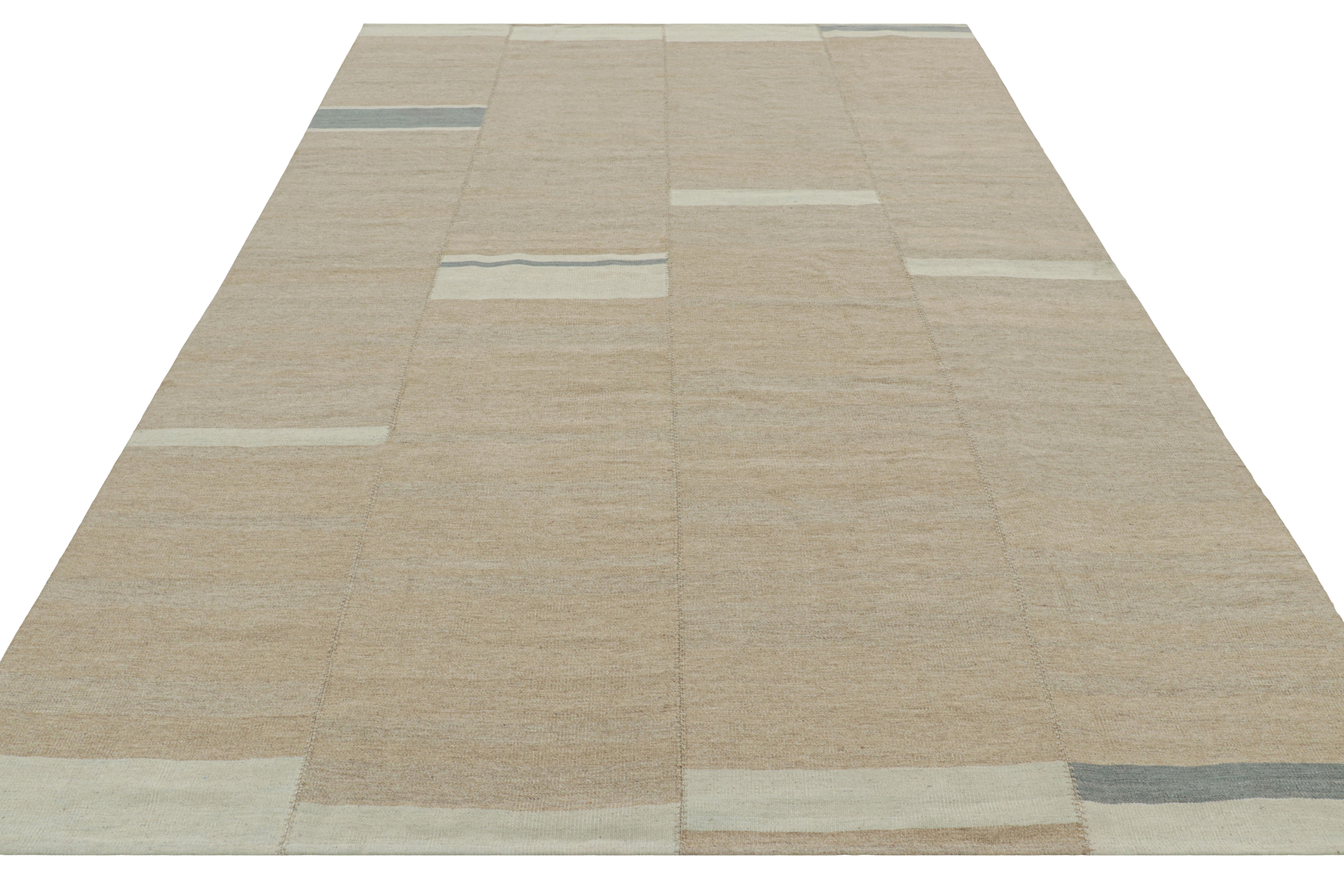 Rug & Kilim’s Contemporary Kilim with Textural Beige, Taupe and Cream Stripes In New Condition For Sale In Long Island City, NY