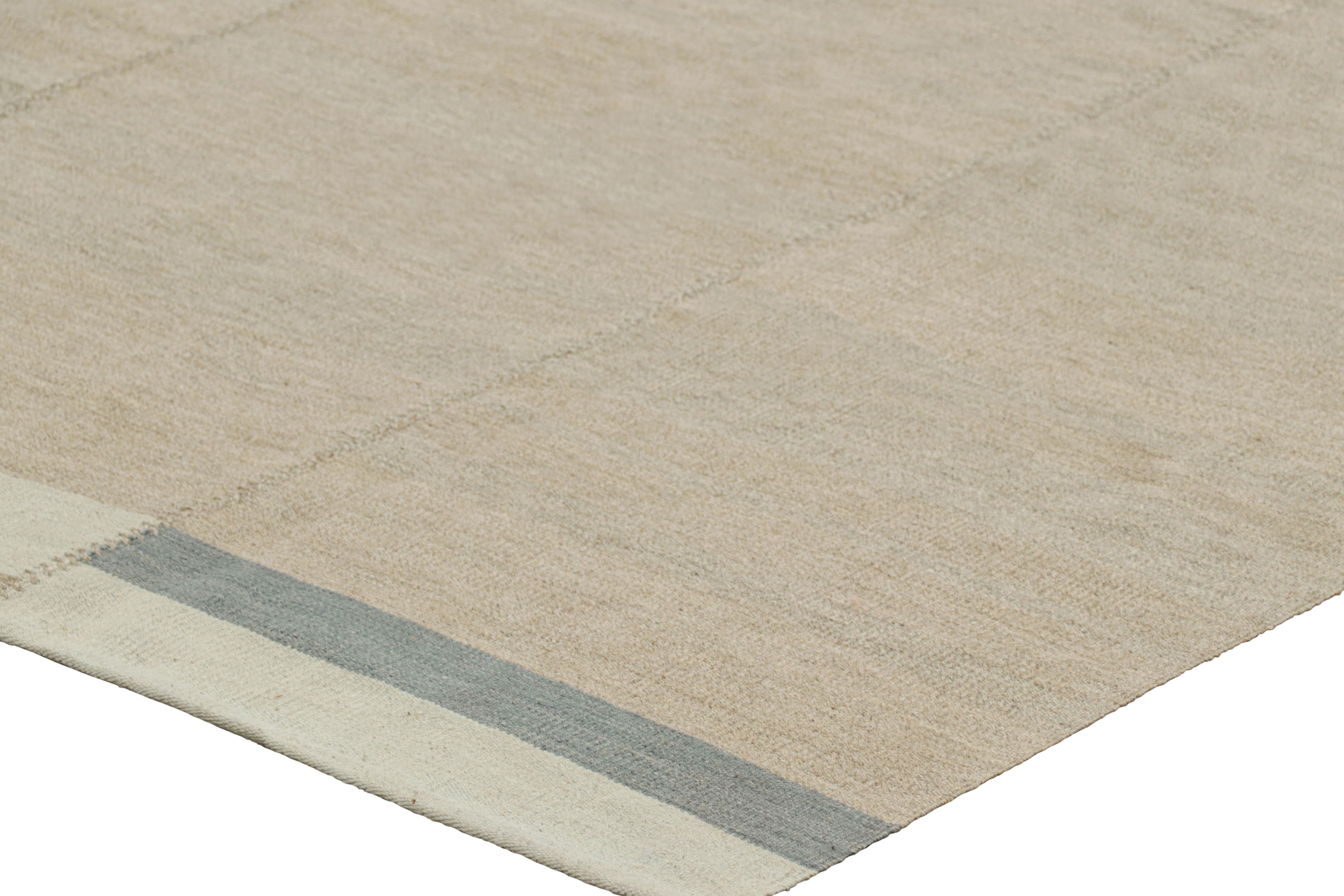 Wool Rug & Kilim’s Contemporary Kilim with Textural Beige, Taupe and Cream Stripes For Sale