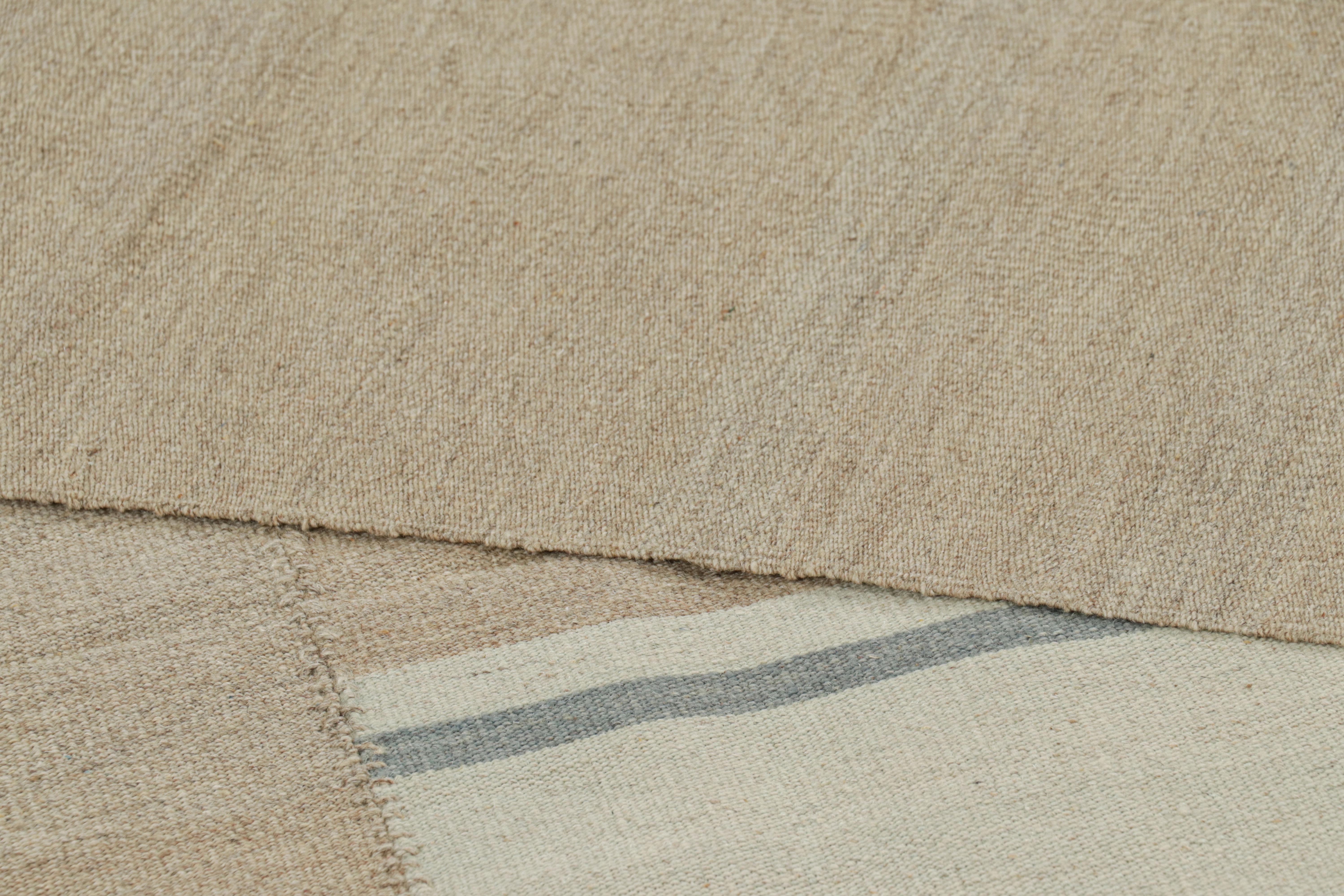 Rug & Kilim’s Contemporary Kilim with Textural Beige, Taupe and Cream Stripes For Sale 1