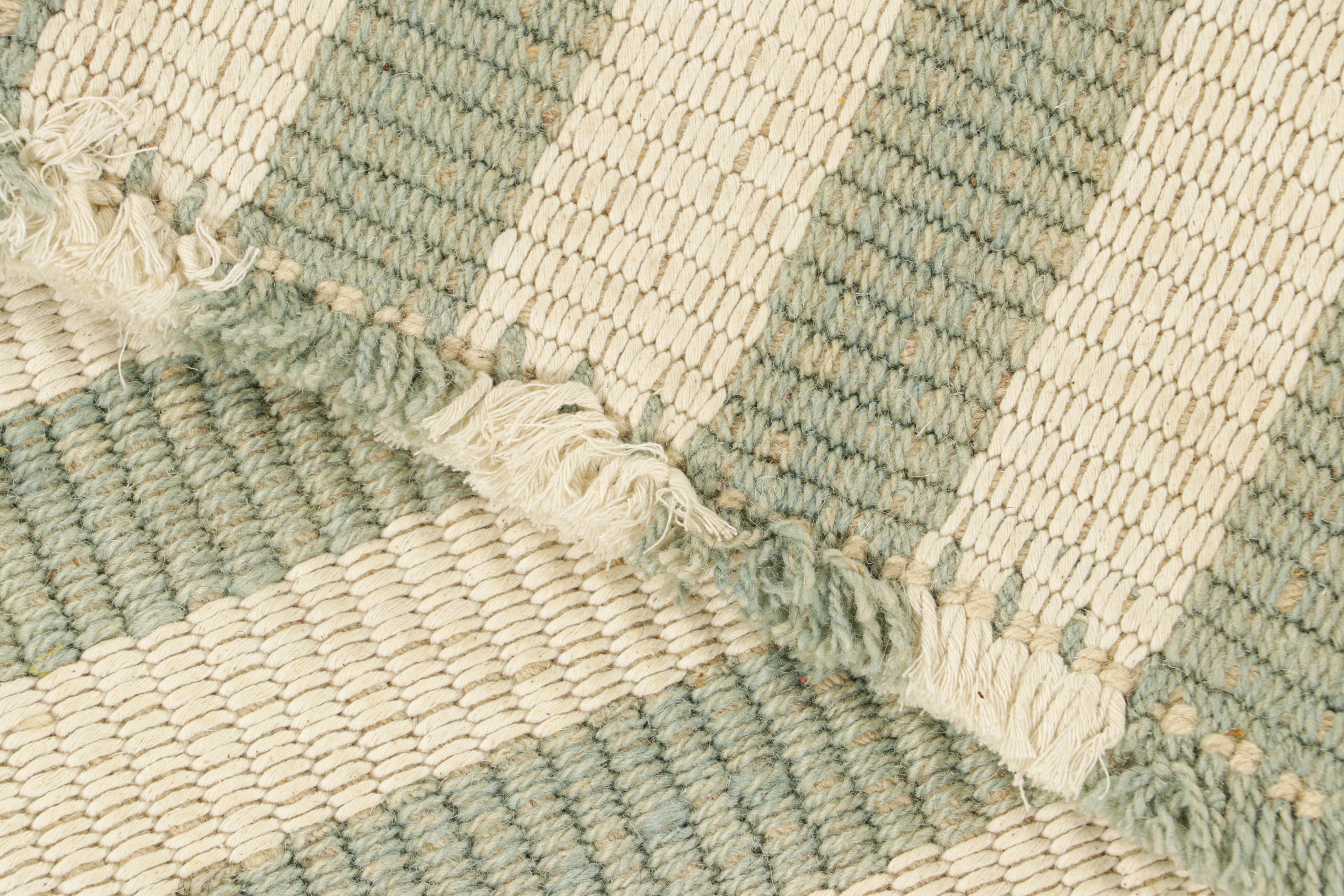 Rug & Kilim’s Contemporary Kilim with Textural Blue and Cream Stripes For Sale 1