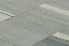 Rug & Kilim’s Contemporary Kilim with Textural Blue and Gray Stripes