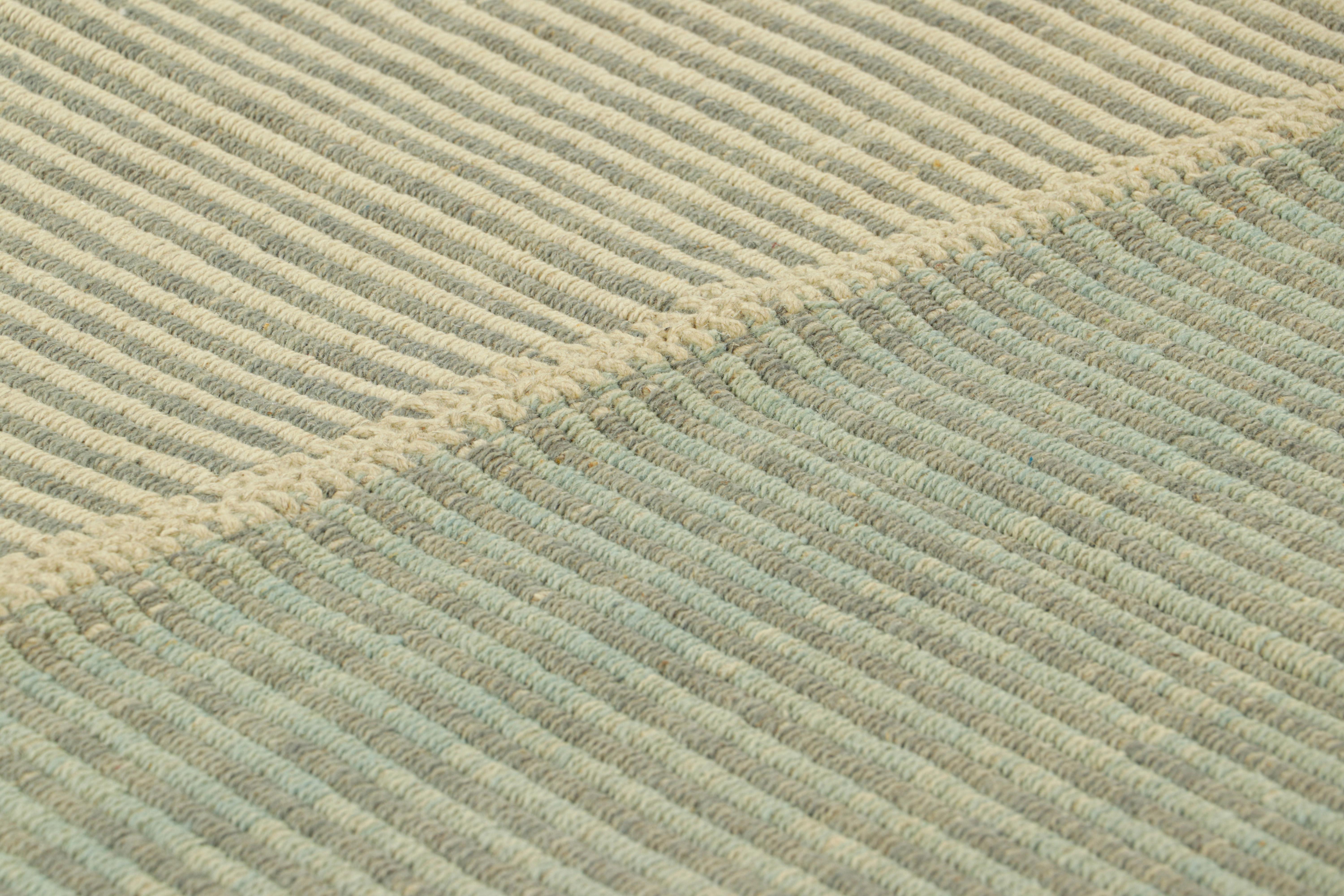 Handwoven in wool, this 3x3 square Kilim is from an exciting new custom-capable flatweave collection by Rug & Kilim.

On the Design:

“Rez Kilim” represents a contemporary homage to Turkish and Persian panel-weaving styles in a textural approach to