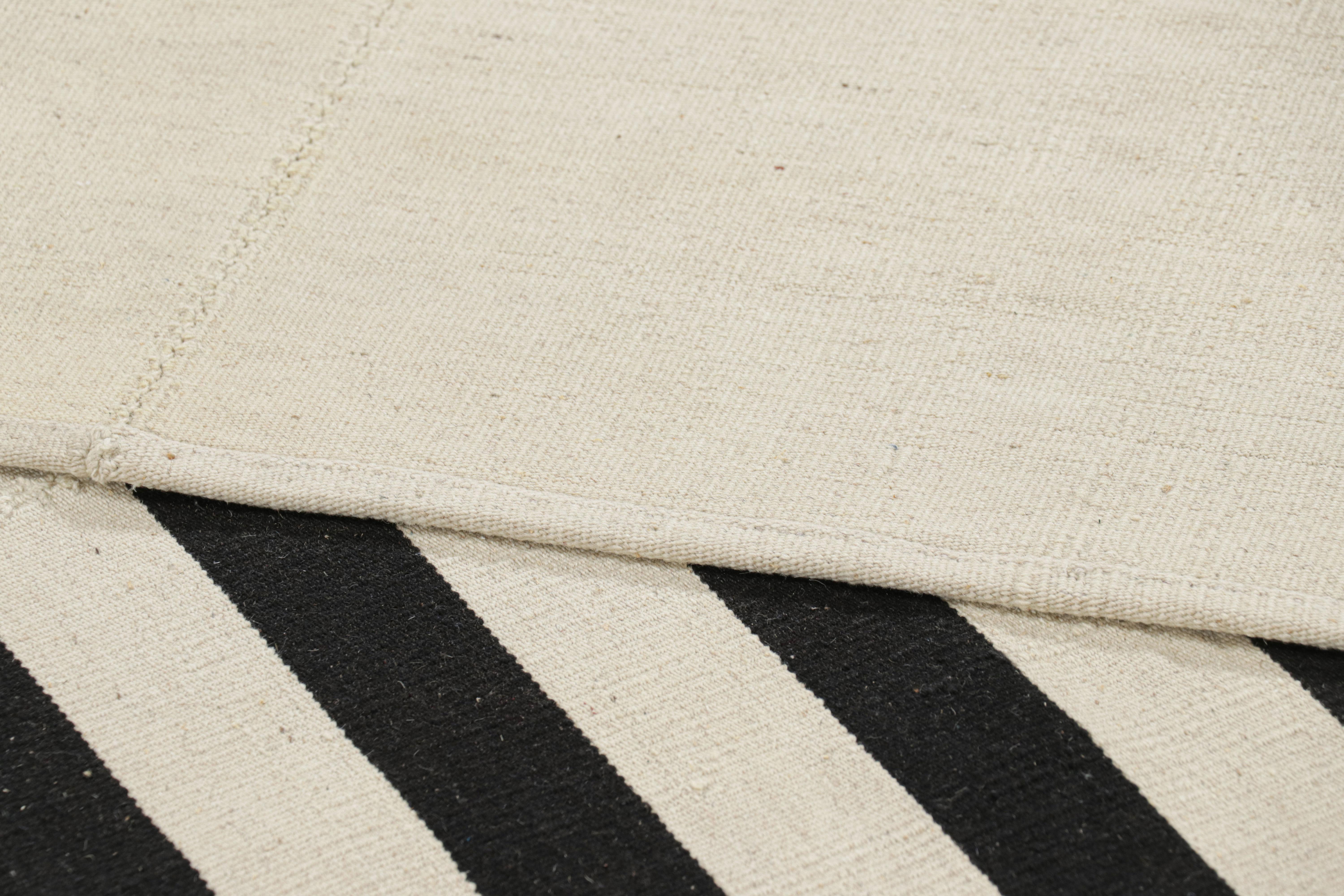 Rug & Kilim’s Contemporary Kilim with Textural Cream and Black Stripes For Sale 1