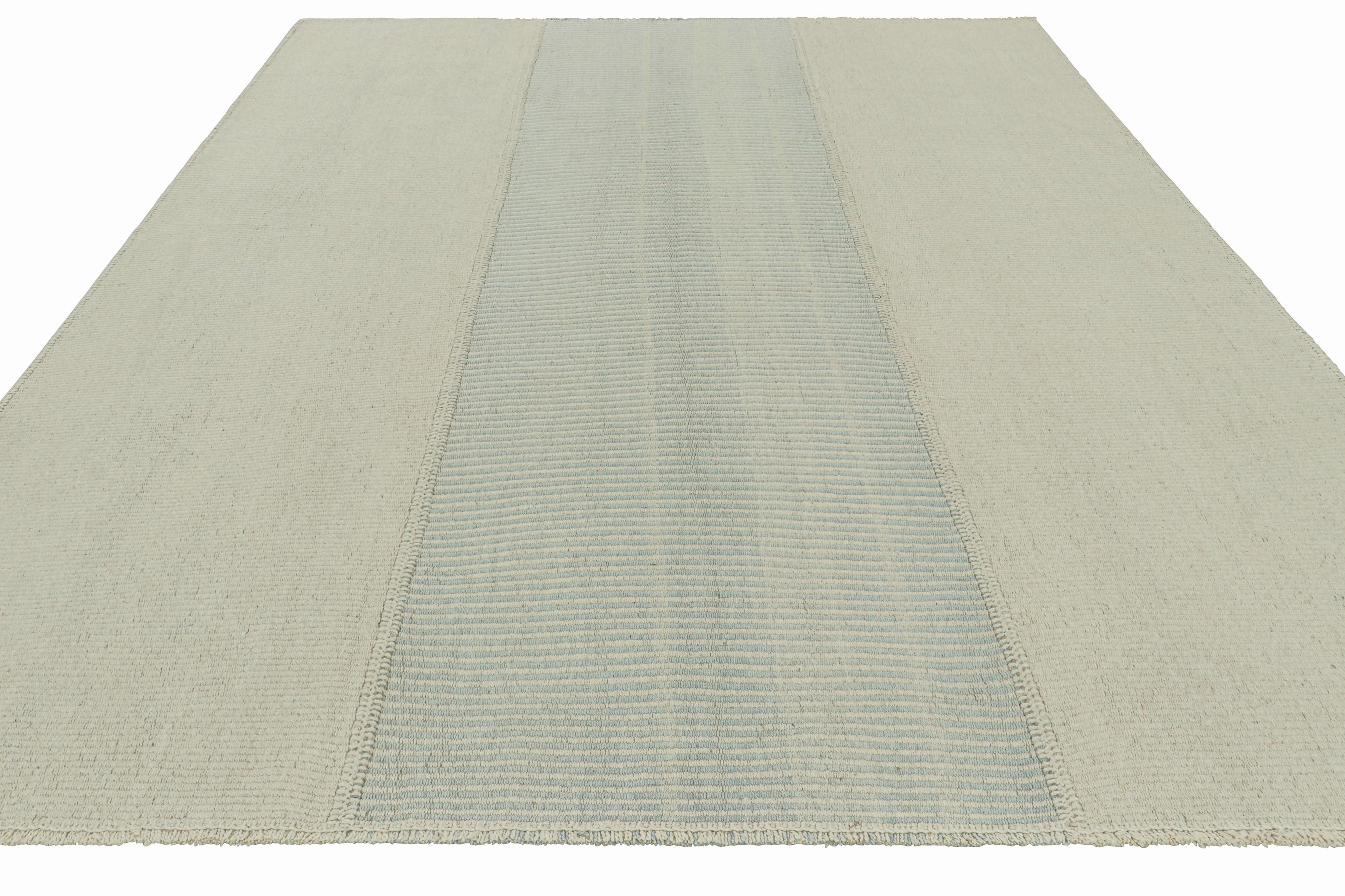 Rug & Kilim’s Contemporary Kilim with Textural Cream and Light Blue Stripes In New Condition For Sale In Long Island City, NY