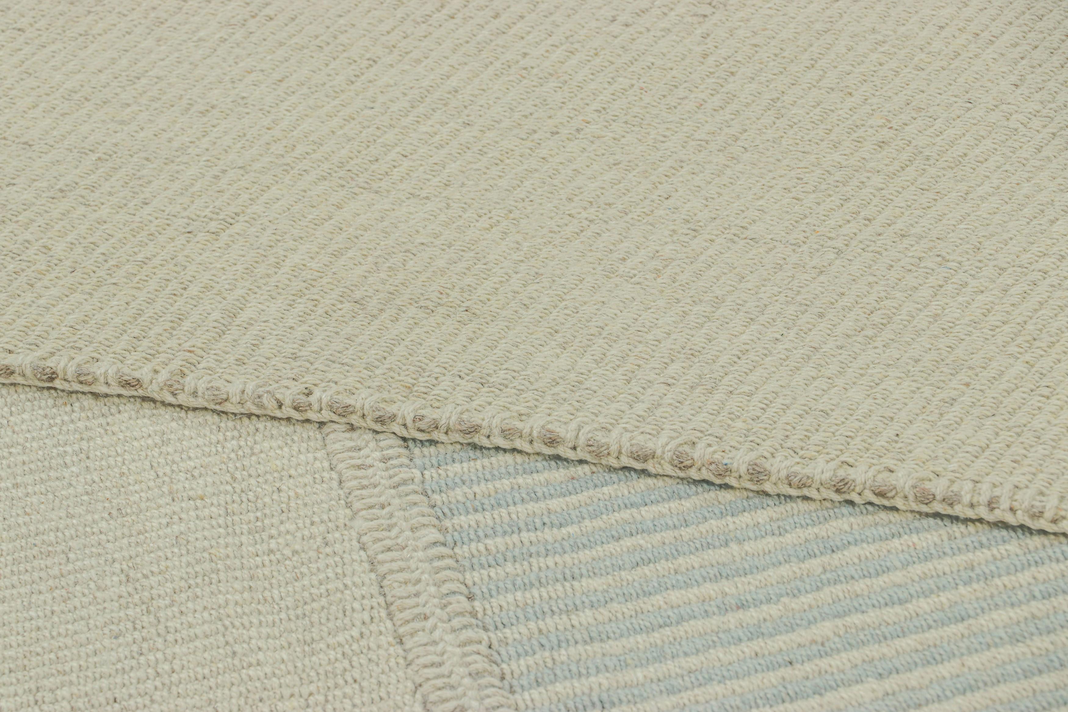 Rug & Kilim’s Contemporary Kilim with Textural Cream and Light Blue Stripes For Sale 1