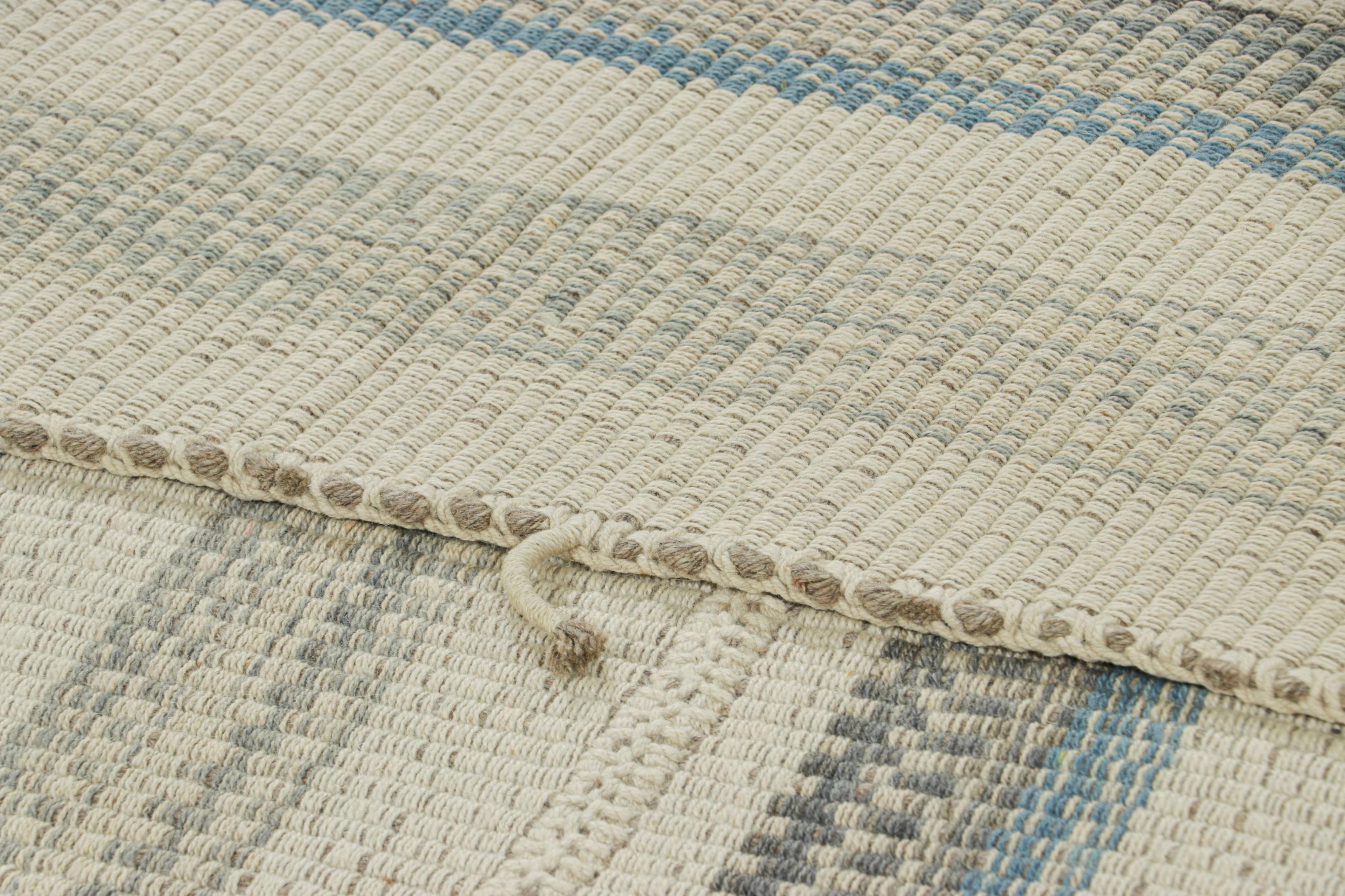 Kilim contemporáneo de Rug & Kilim con rayas texturadas en crema, beige y azul Lana en venta