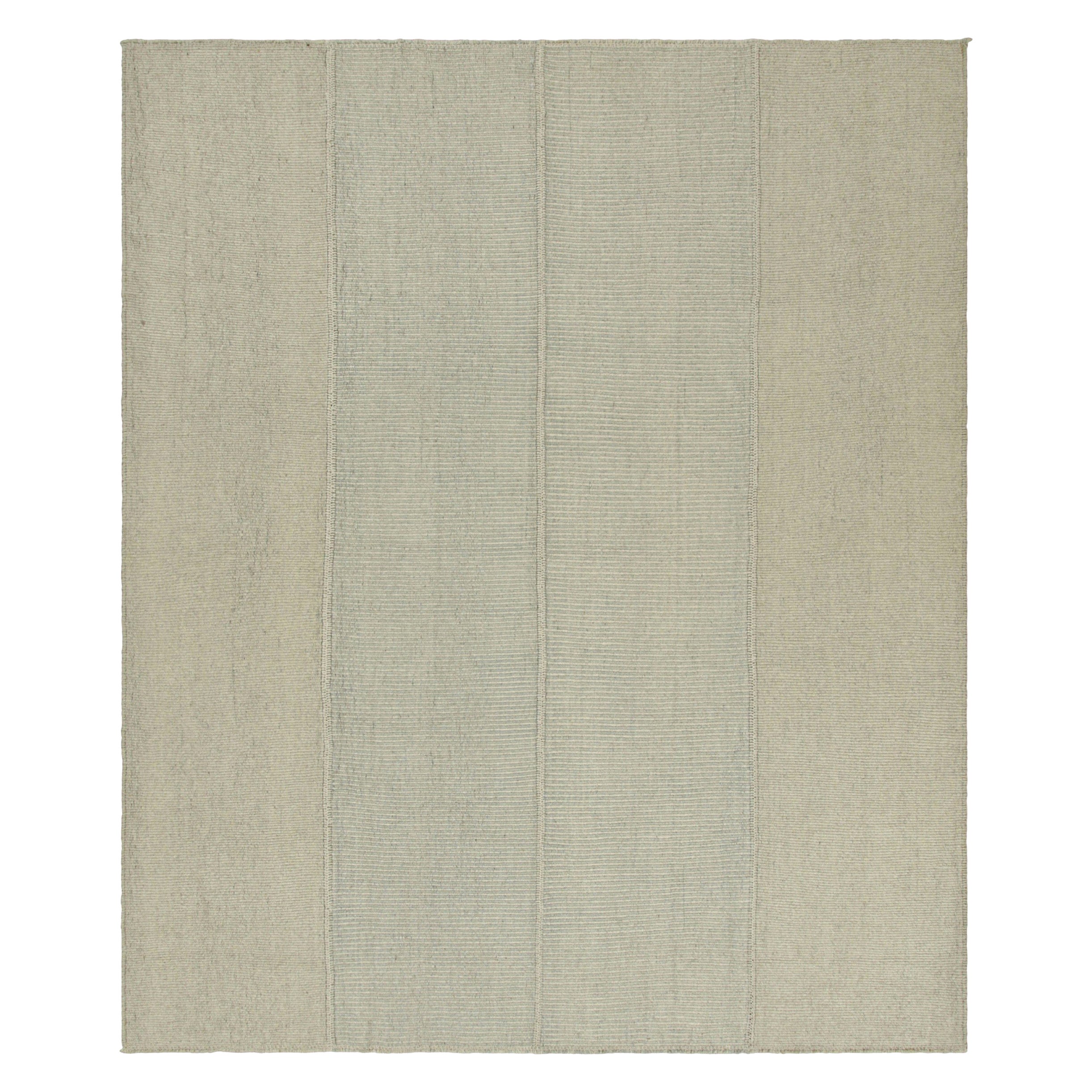 Rug
Kilim
s Contemporary Kilim with Textural Cream, Beige and Blue Stripes (Kilim contemporain avec des rayures texturées crème, beige et bleues)