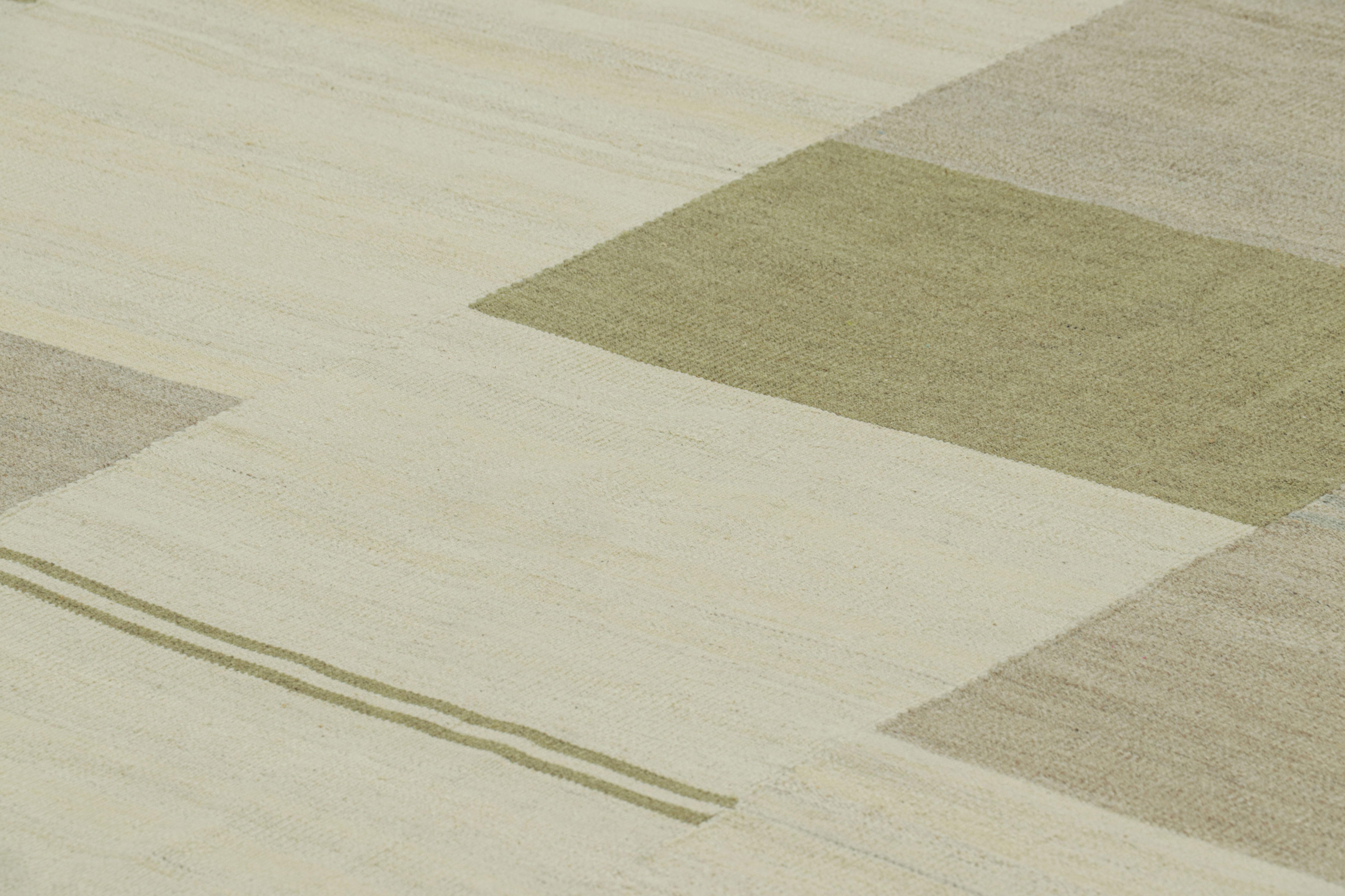 Handwoven in wool, this 9x12 contemporary Kilim is from an exciting new custom-capable flatweave collection by Rug & Kilim.

On the Design:

“Rez Kilim” represents a contemporary homage to Turkish and Persian panel-weaving styles in a textural