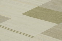 Rug & Kilim’s Contemporary Kilim with Textural Cream, Gray and Green Stripes