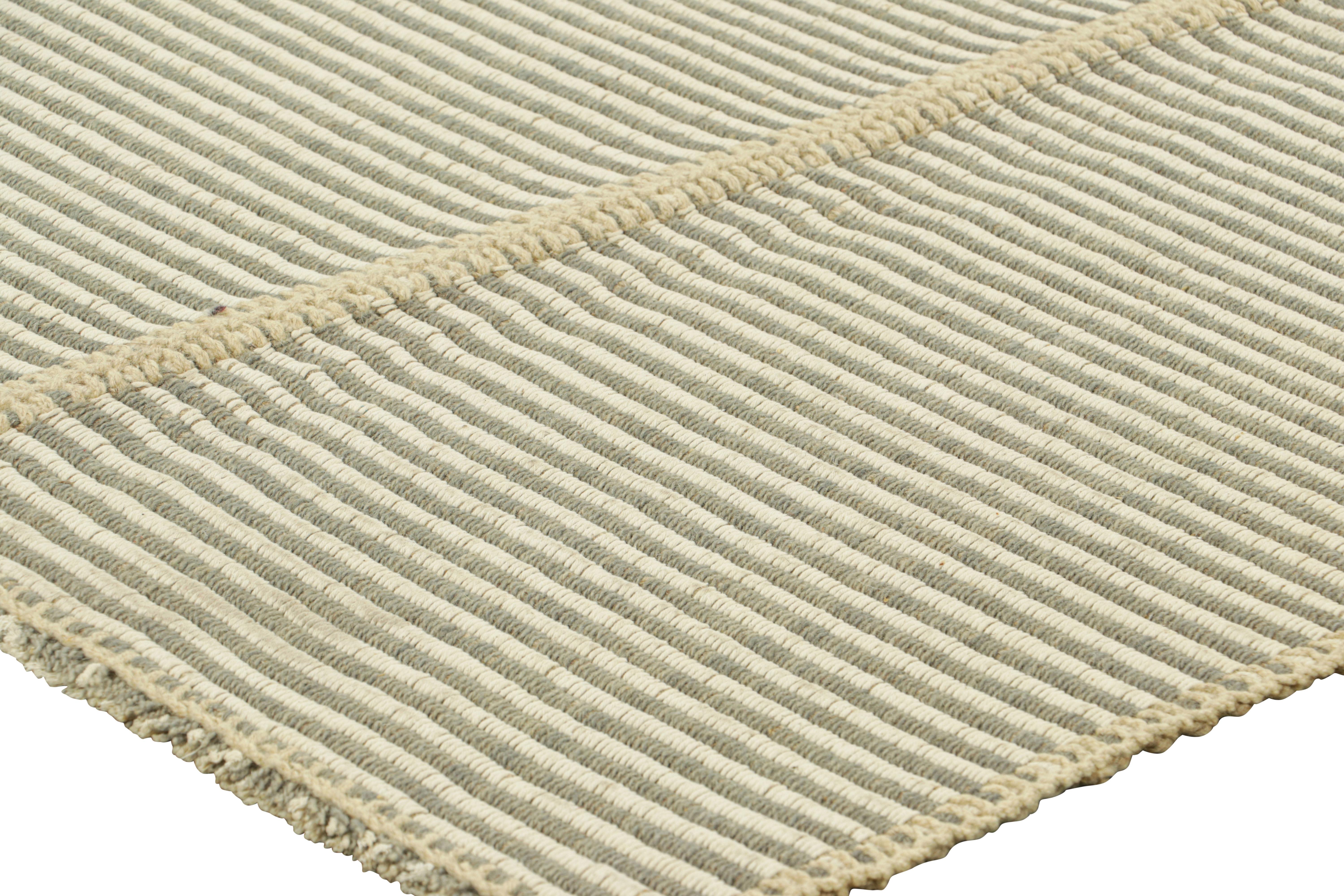 Rug & Kilim’s Contemporary Kilim with Textural Cream White and Black Stripes In New Condition For Sale In Long Island City, NY