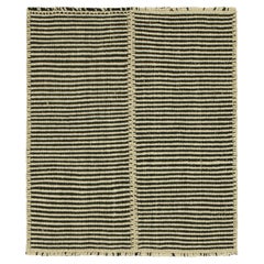 Rug & Kilim’s Contemporary Kilim with Textural Cream White and Black Stripes