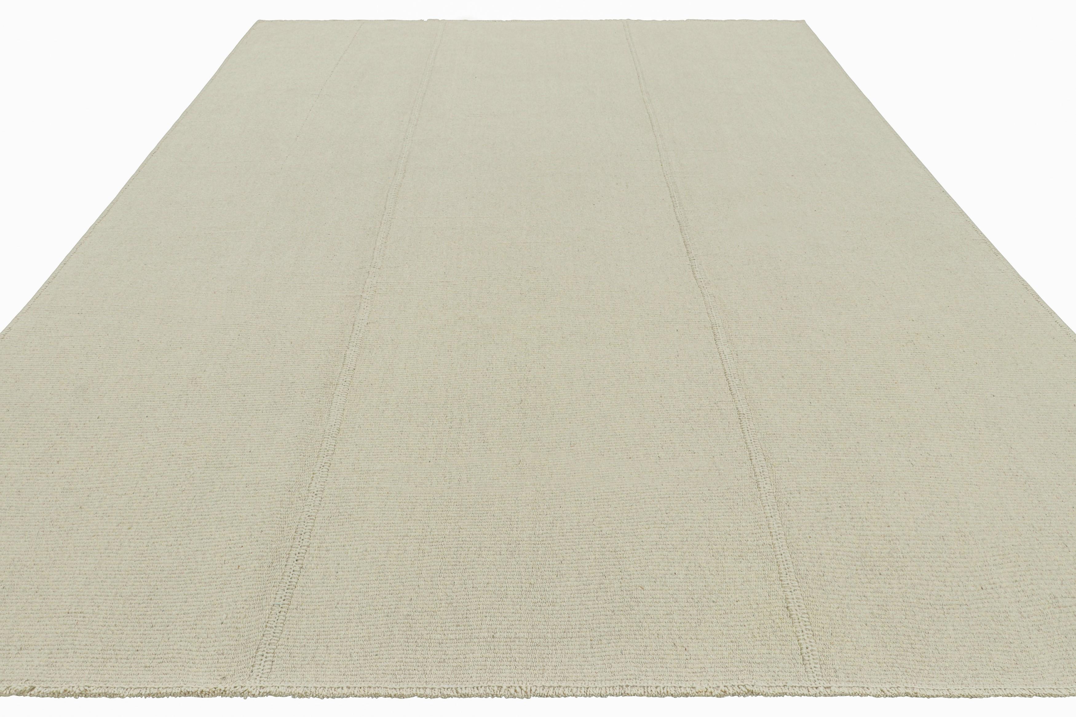 Rug & Kilim’s Contemporary Kilim with Textural Cream White and Blue Stripes In New Condition For Sale In Long Island City, NY