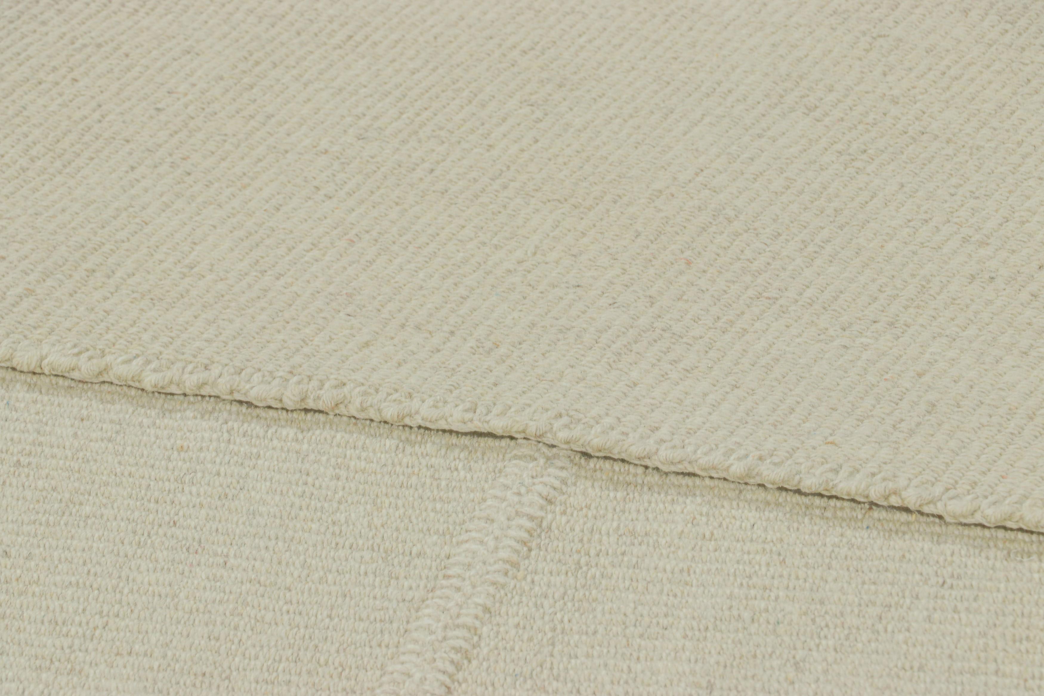 Rug & Kilim’s Contemporary Kilim with Textural Cream White and Blue Stripes For Sale 1